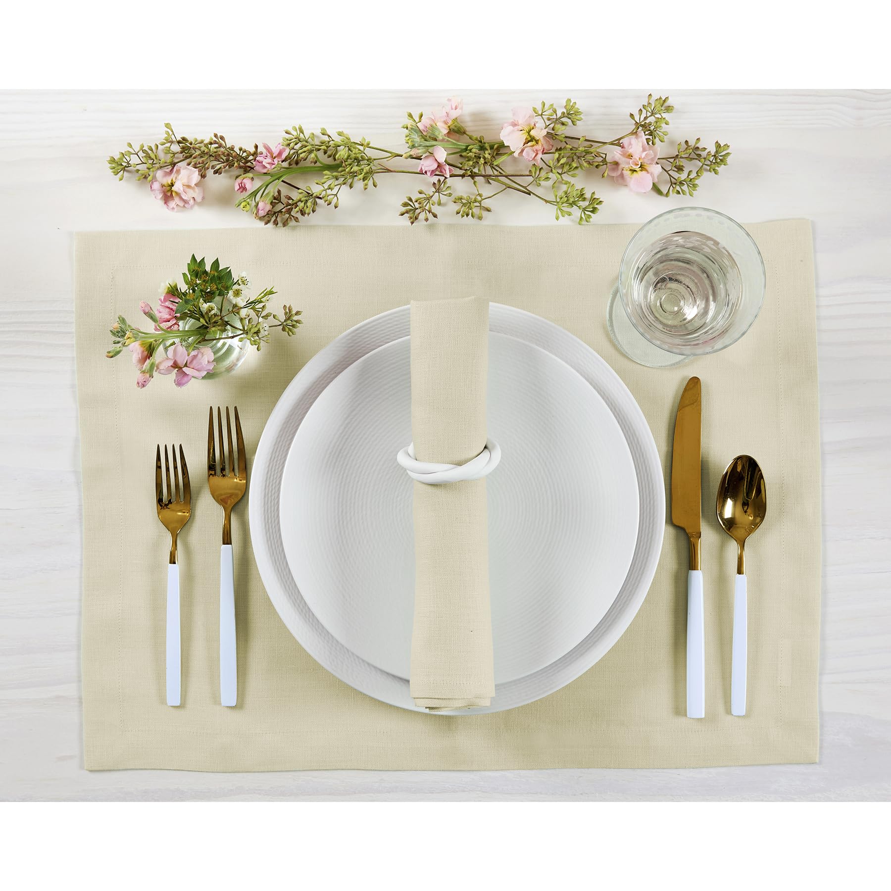 Solino Home Linen Dinner Napkins 20 X 20 Inch - 100% Pure Linen Birch Cloth Napkins Set Of 4 - Fete, Handcrafted And Machine Was