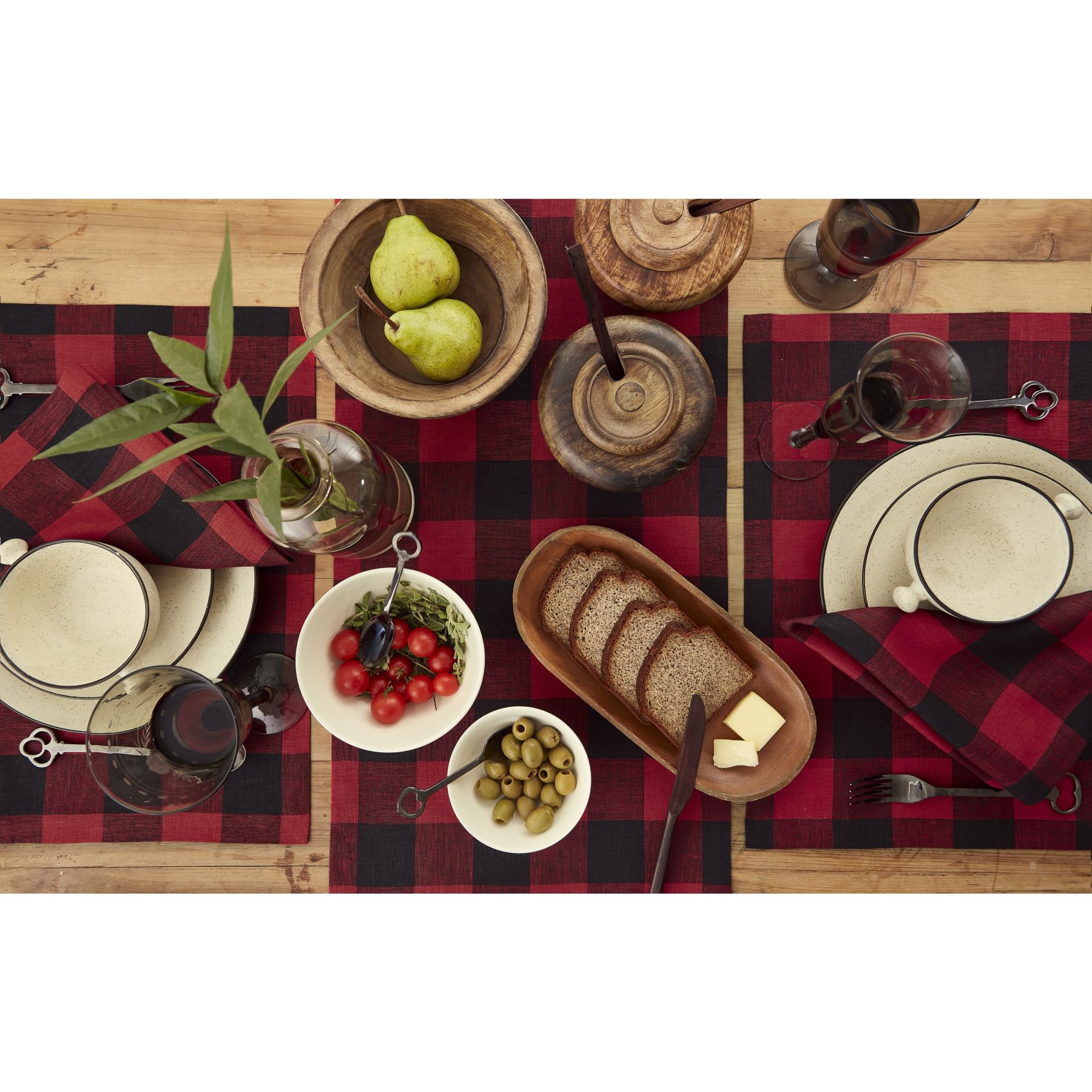 Solino Home Linen Check Table Runner 144 Inches Long - 100% Pure Linen Red And Black Buffalo Plaid Table Runner 14 X 144 Inch -