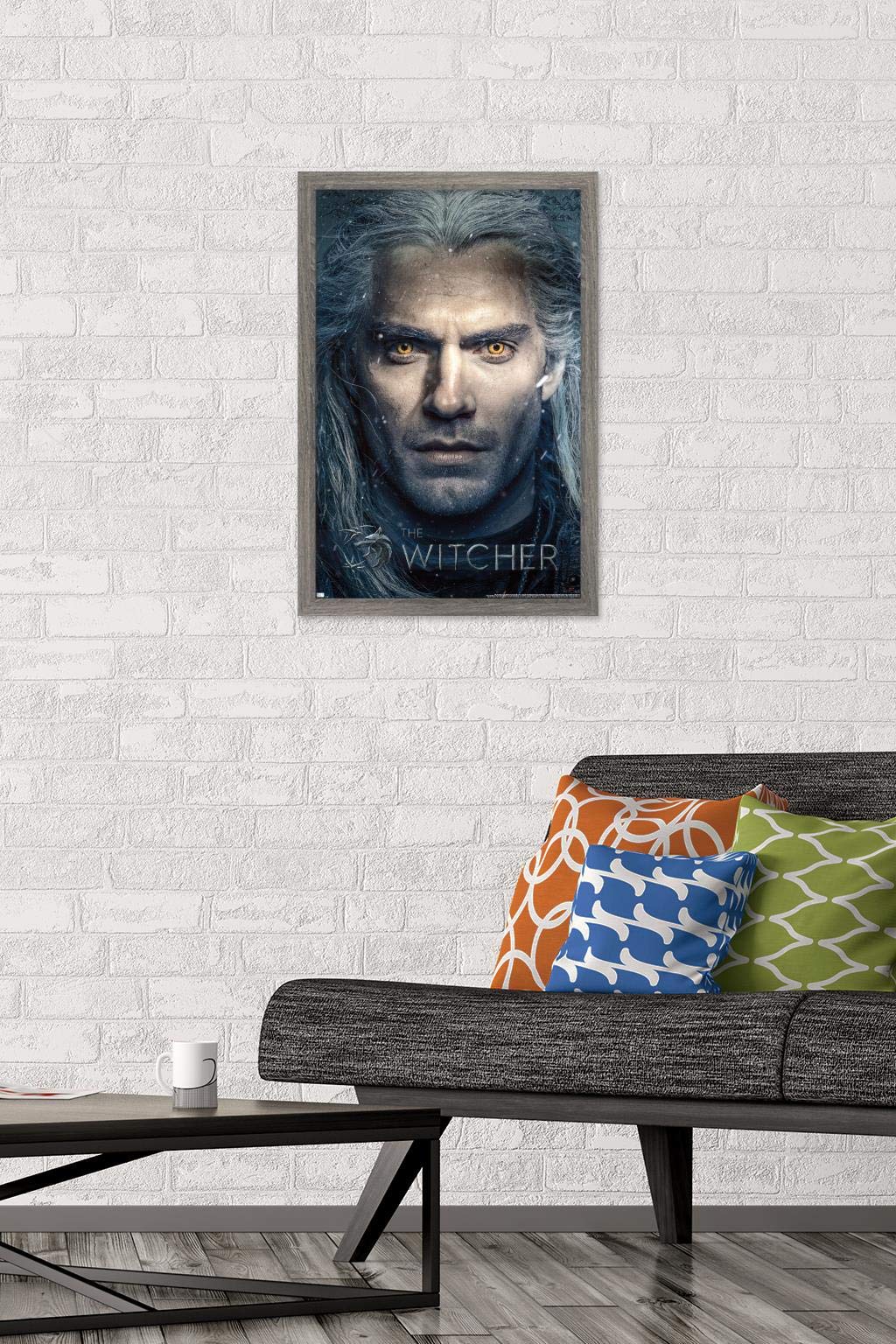 Trends International Netflix The Witcher - Closeup Wall Poster, 14.725'' X 22.375'', Barnwood Framed Version