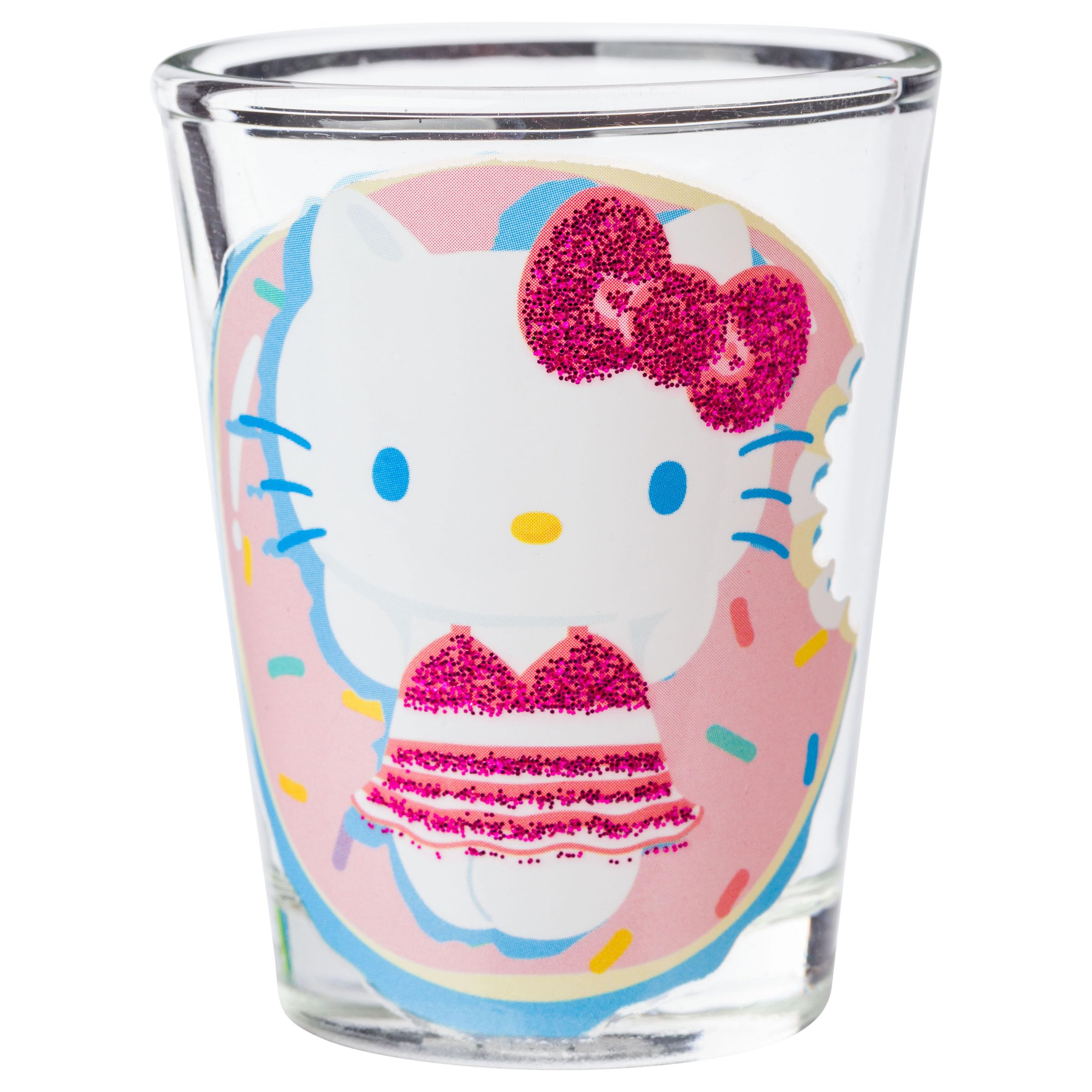 Silver Buffalo Sanrio Hello Kitty Summer Pool Floatie Glitter 4 Pack Mini Glass Set, 1.5 Ounces