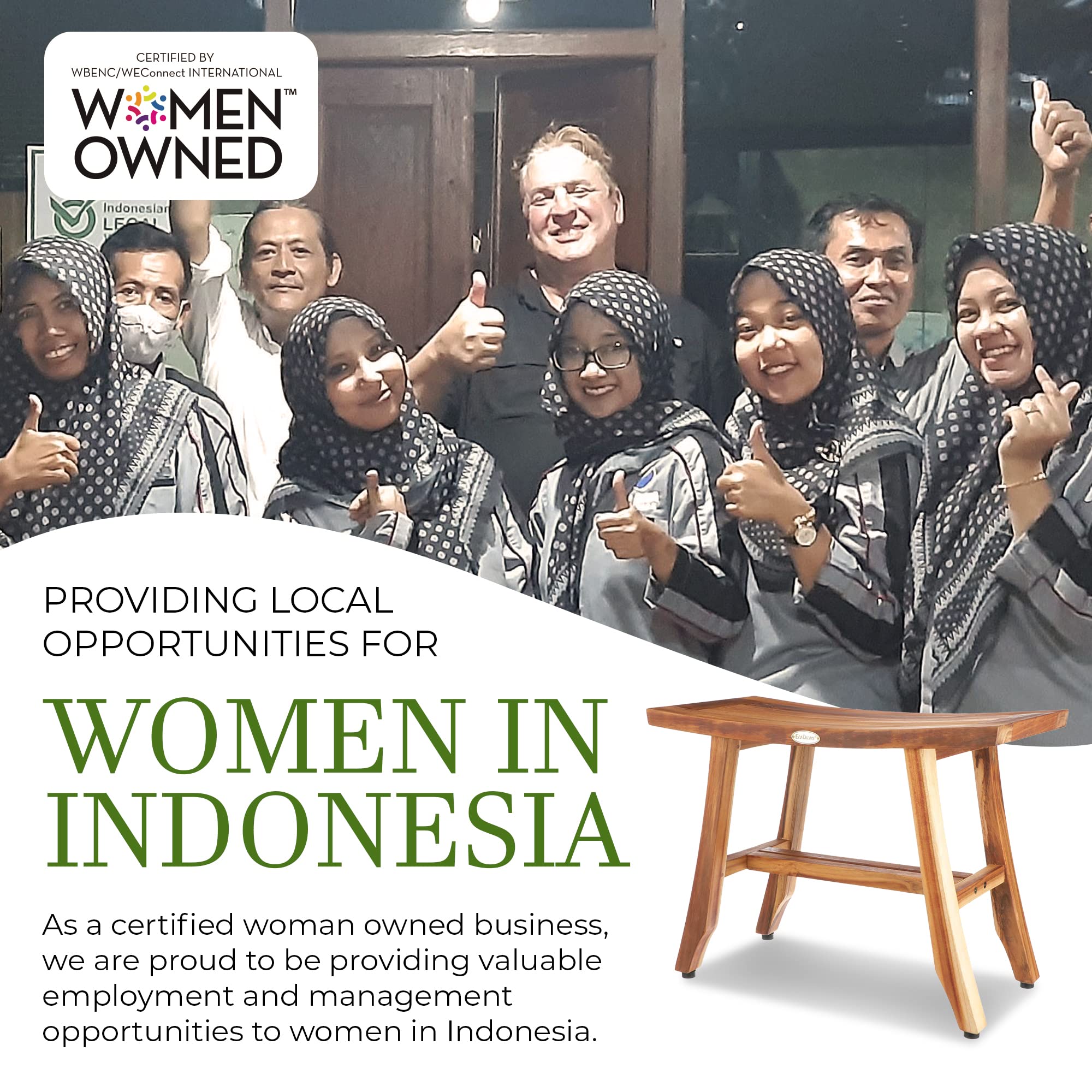 Ecodecors Satori Shower Bench, Natural, 24Lx12Wx18.5T