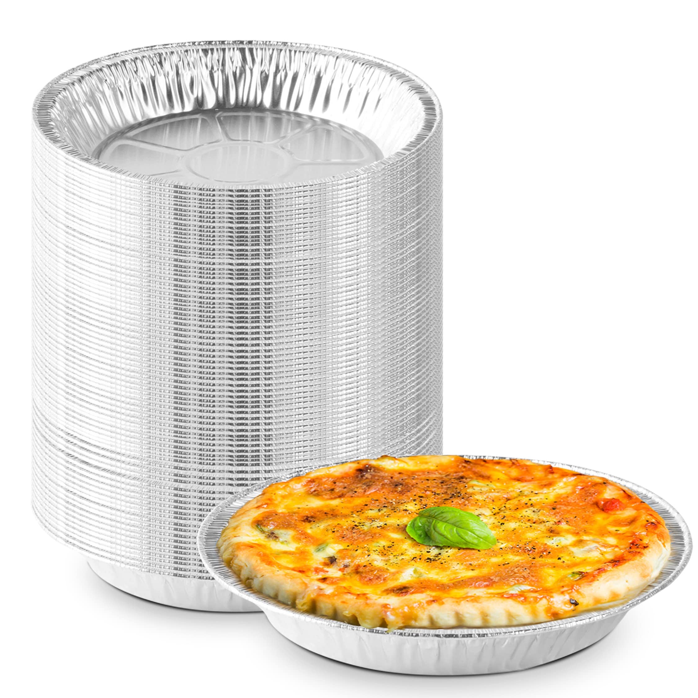 The Baker Celebrations Aluminum Foil Baking Pie Pans 8 inch (7 inch Inner Diameter) Disposable Plates - Made in USA (Pack of 50)
