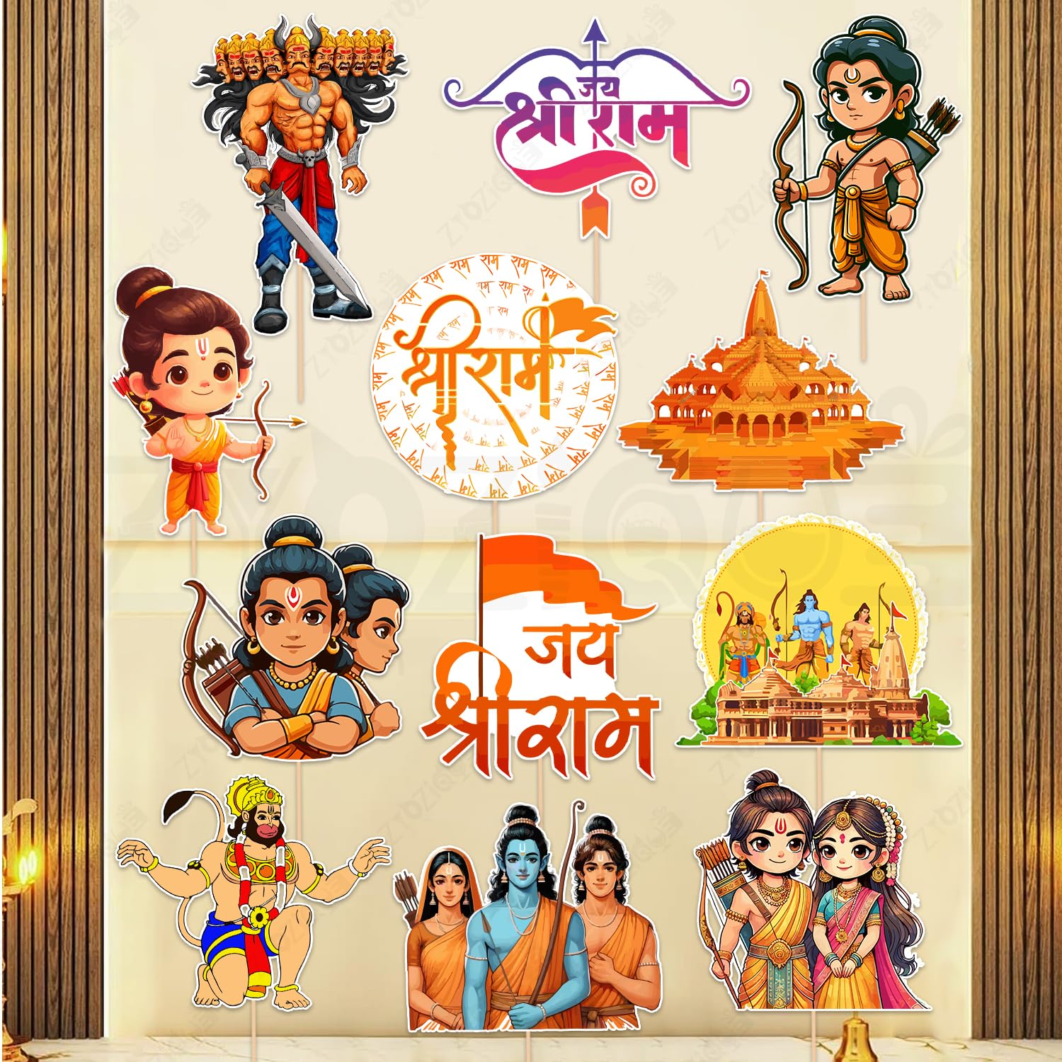 Zyozique Ram Navmi Photo Booth Props, Navratri & Ram Navmi Photo Booth  Backdrop Decorations Kit | Paper Banner for Home Decora