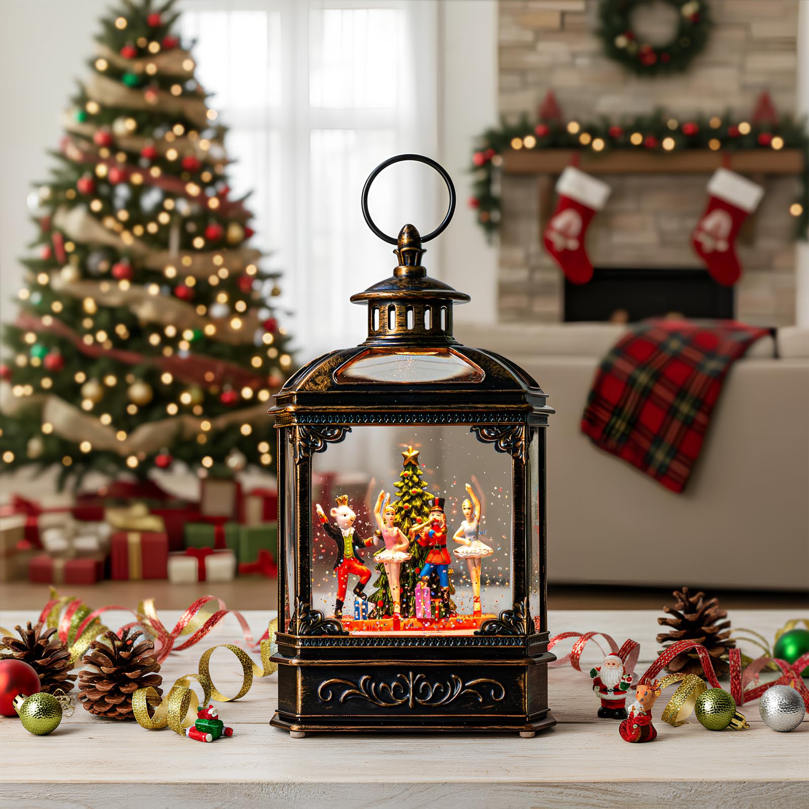Christmas Snow Globe Lantern Lighted Nutcracker Suite Scene Musical Snow Water Lantern Swirling Glittering Home Decoration and G