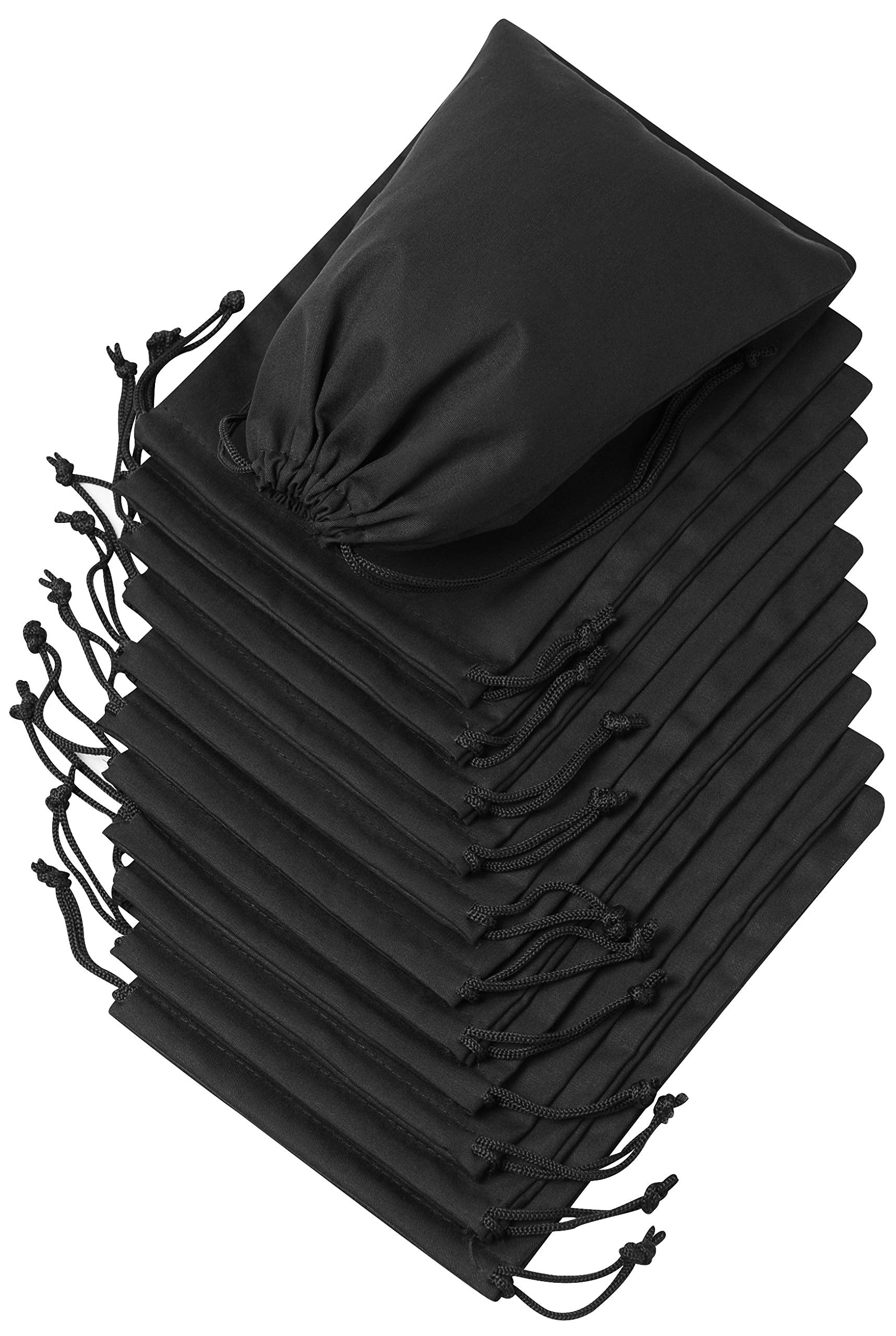 DR Black Cotton Drawstring Bags with Double String, For Pantry Gifts Kitchen Wardrobe (6 x 8 inch - 12 pack)