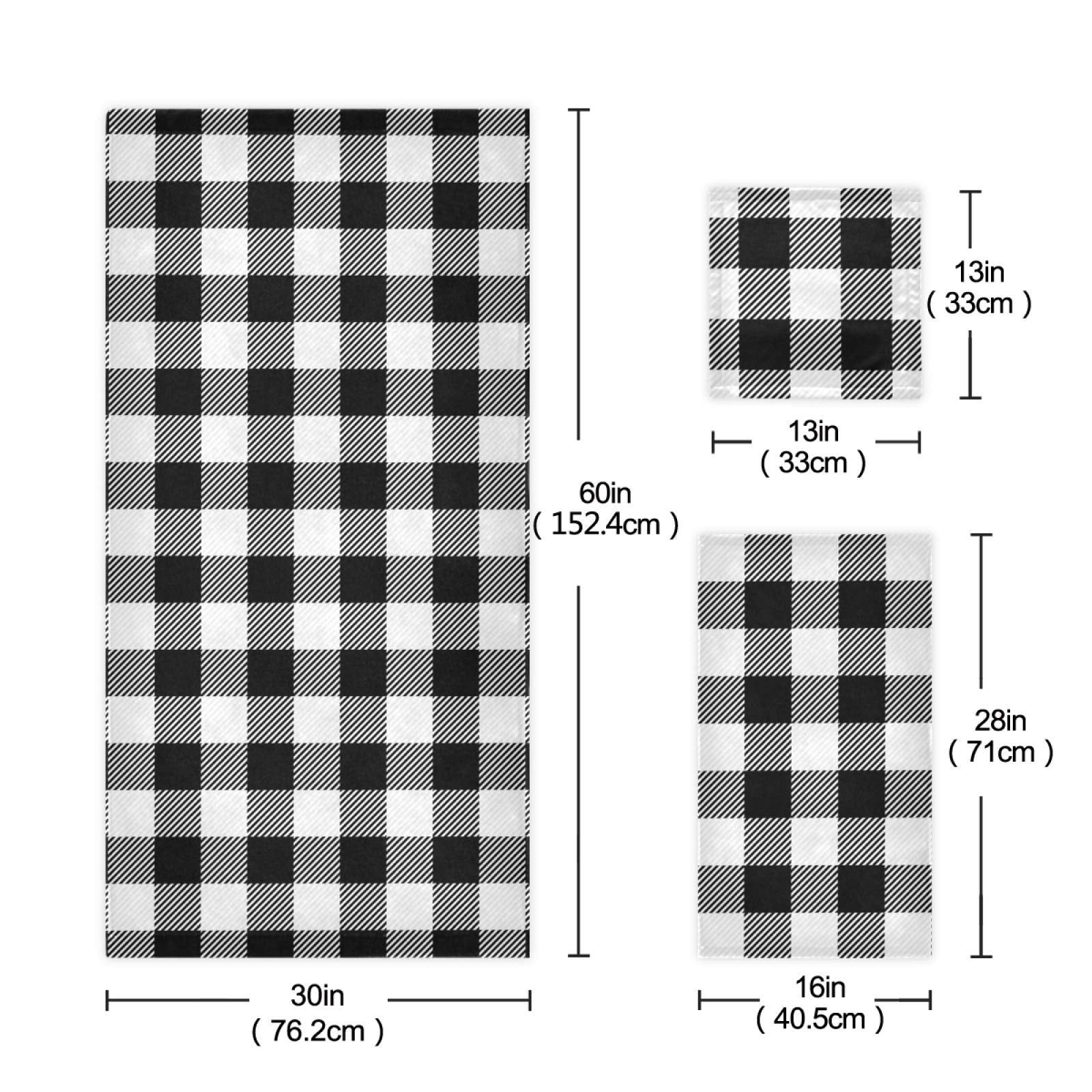 Qilmy Buffalo Plaid Bath Towels Absorbent Bath Towels Set Soft & Comfortable Towel Set For Home Hotel Decor, 3 Piece