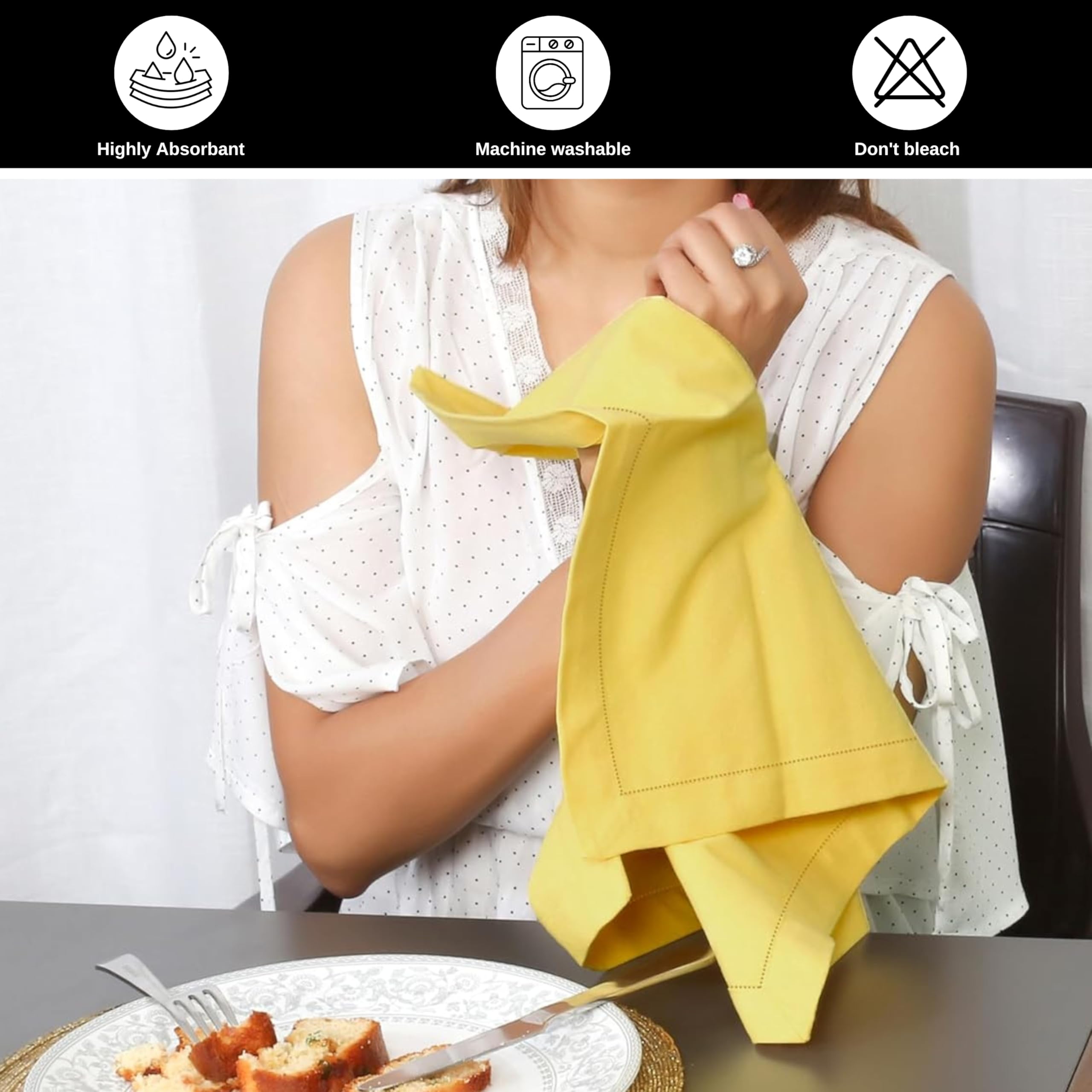 Wedding Napkin Set Of 12,Cotton Cloth Dinner Napkin 18X18 Sand Yellow With Hemstitched,Thanksgiving, Cocktails Napkins, Fabric N