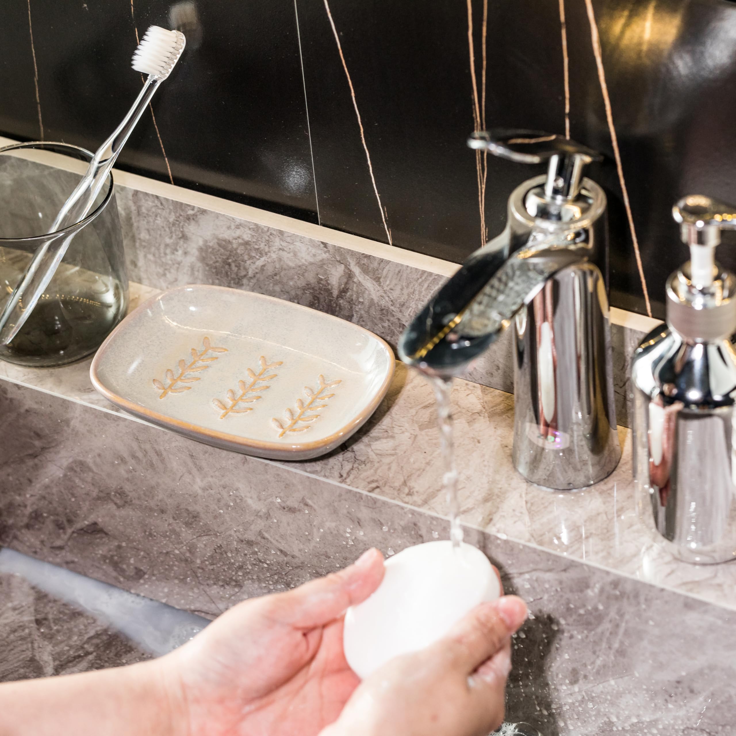 Miamolo Ceramic Soap Dish Soap Holder, Soap Lift For Bar Soap Sponge, Shower Soap Dishes For Bathroom Kitchen Counter Soap Saver