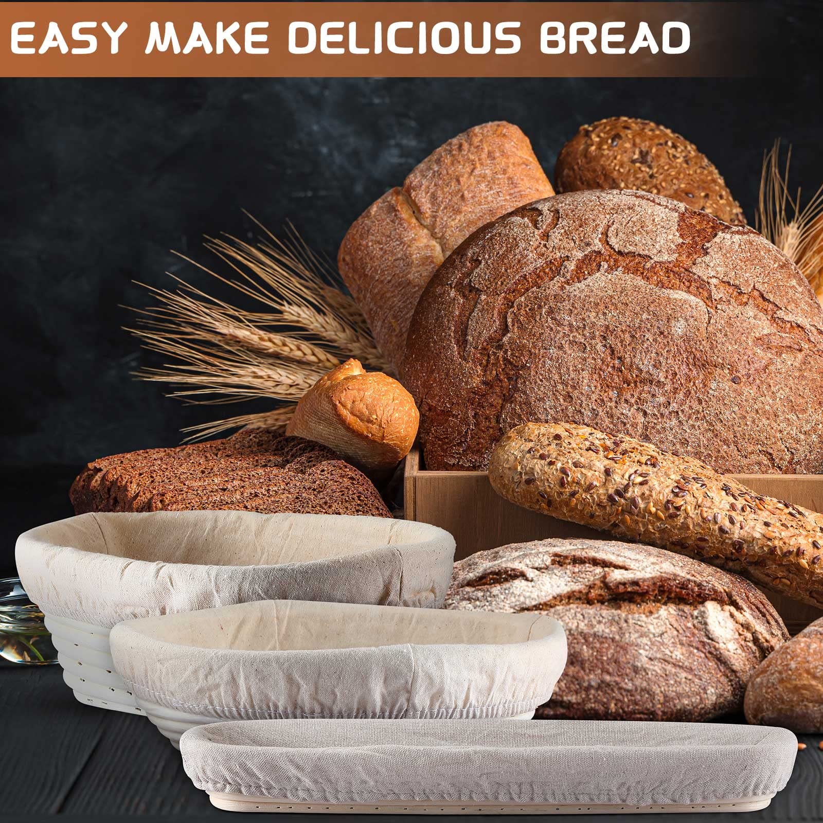 Gerrii 3 Packs Bread Banneton Proofing Basket 9 Inch Round And 10 Inch Oval And 15 Inch Oval Cane Sourdough Baskets Bread Baking