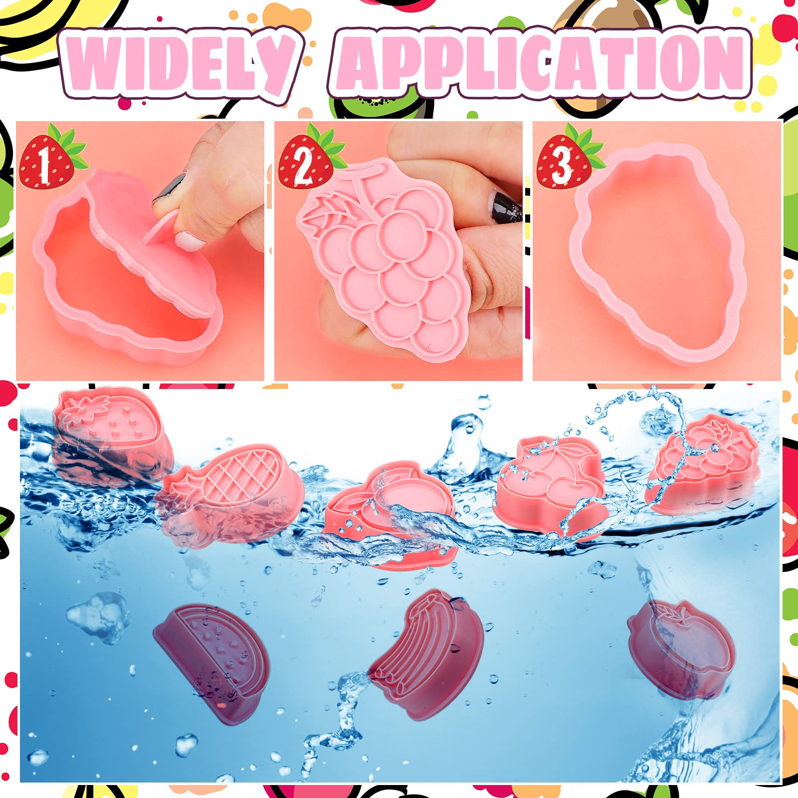 8 Pcs Fruit Cookie Cutters With Plunger Stamps Set 3D Grape Banana Strawberry Pineapple Watermelon Peach Cherry Apple Cookie Cut
