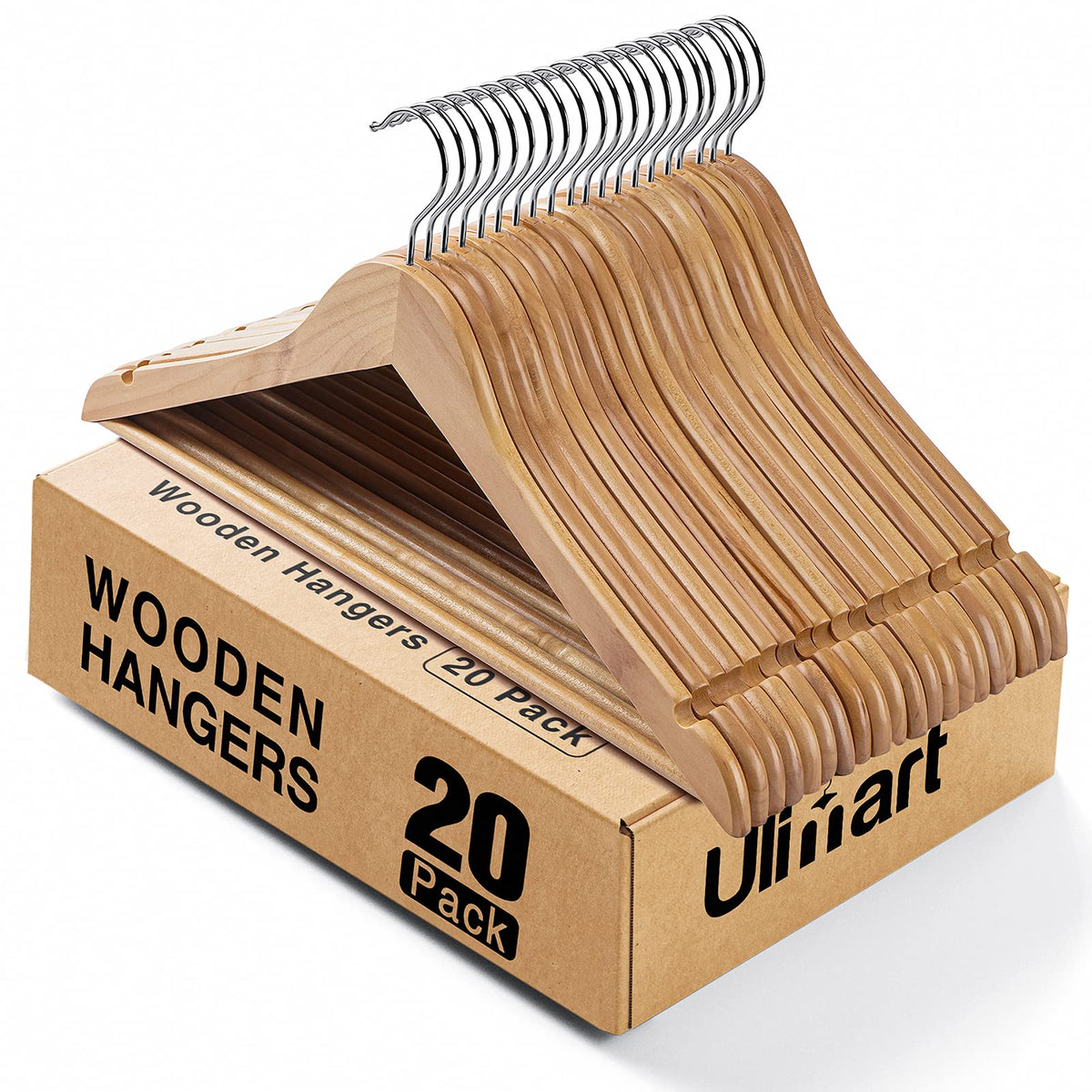 Ulimart Wood Hangers 20 Pack Smooth Finish Wooden Hangers,Durable Clothes Hangers For Coat,Jacket, Pant, Dress,Coat Hangers For