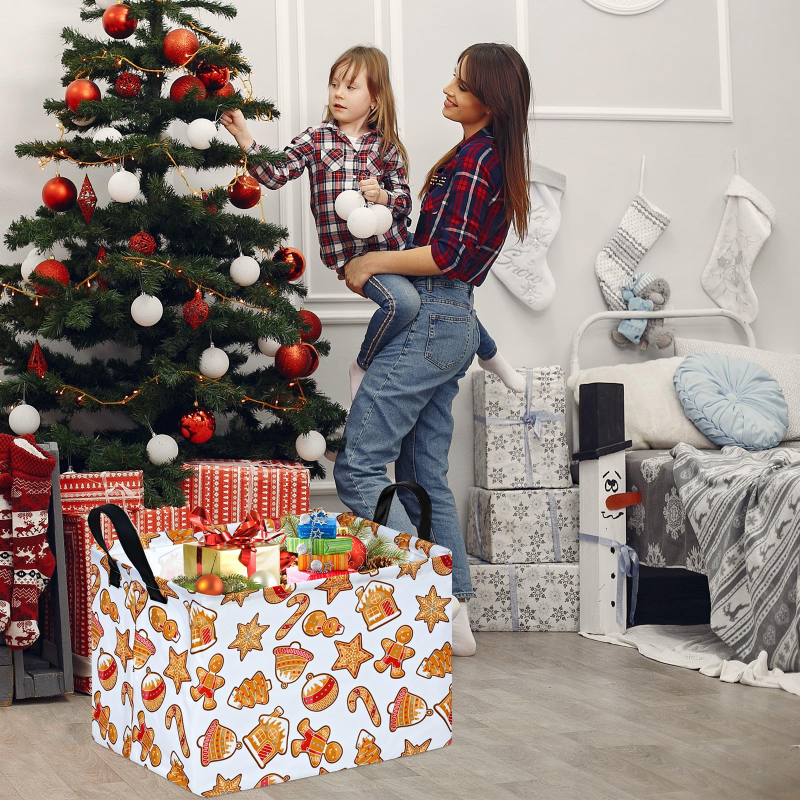 MAIZMZ Christmas Storage Basket,Kids Gifts Empty Baskets Gingerbread Santa Claus Organizer Bins Foldable Nursery Hamper Waterpro