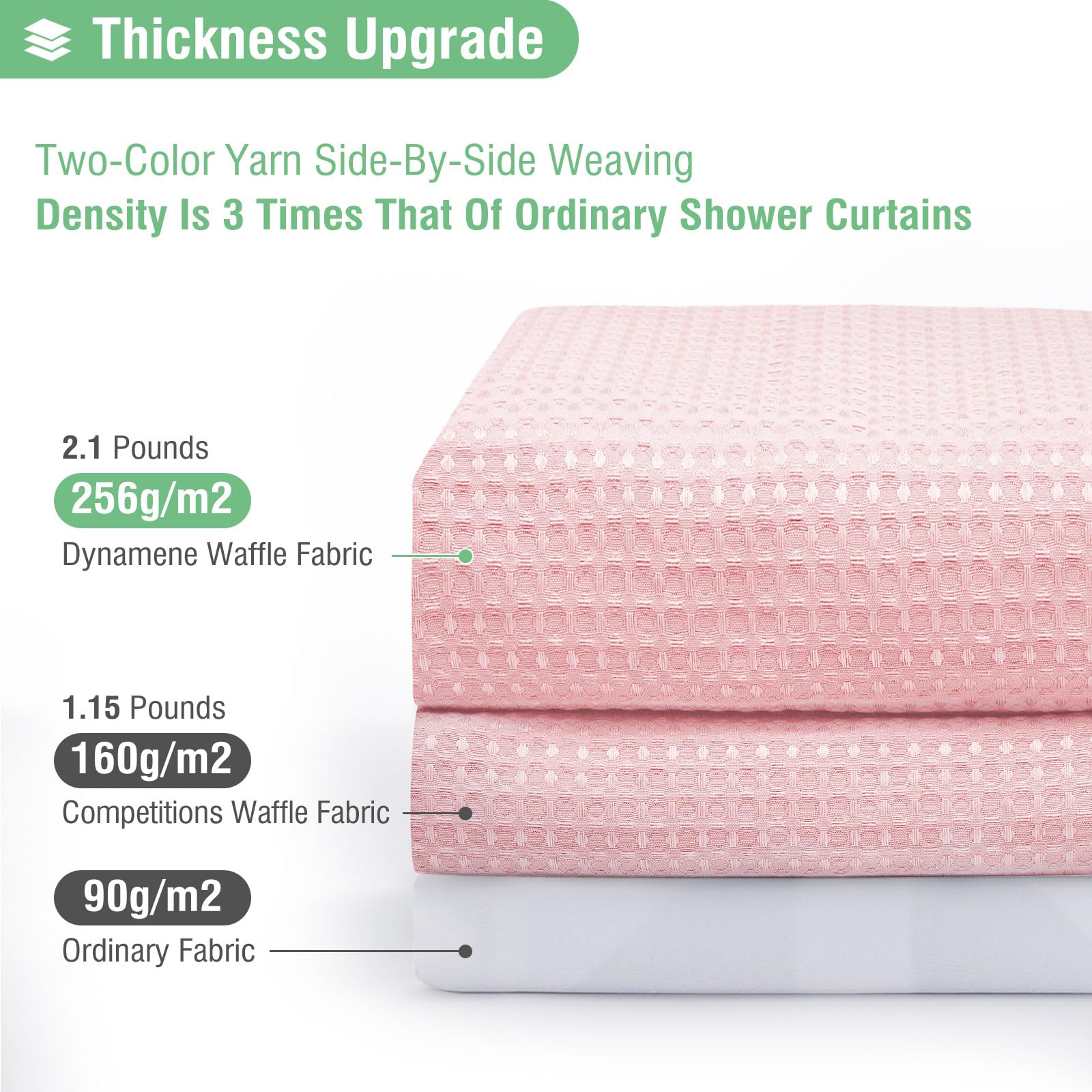 Dynamene Pink Fabric Shower Curtain - Waffle Weave Textured Heavy Duty Cloth Shower Curtains For Bathroom, 256Gsm Hotel Luxury W