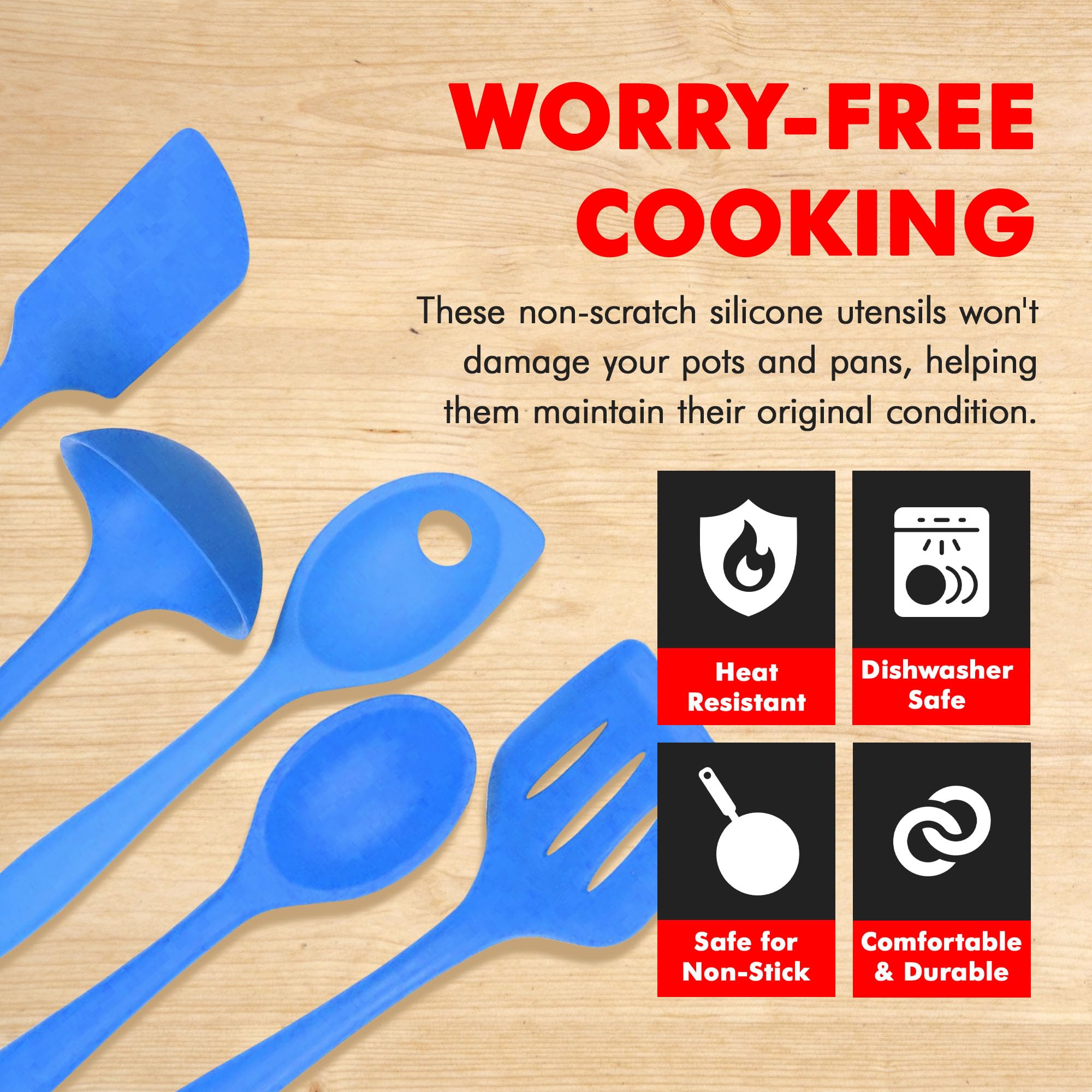 Chef Craft Premium Silicone Kitchen Tool And Utensil, 5 Piece Set, Blue