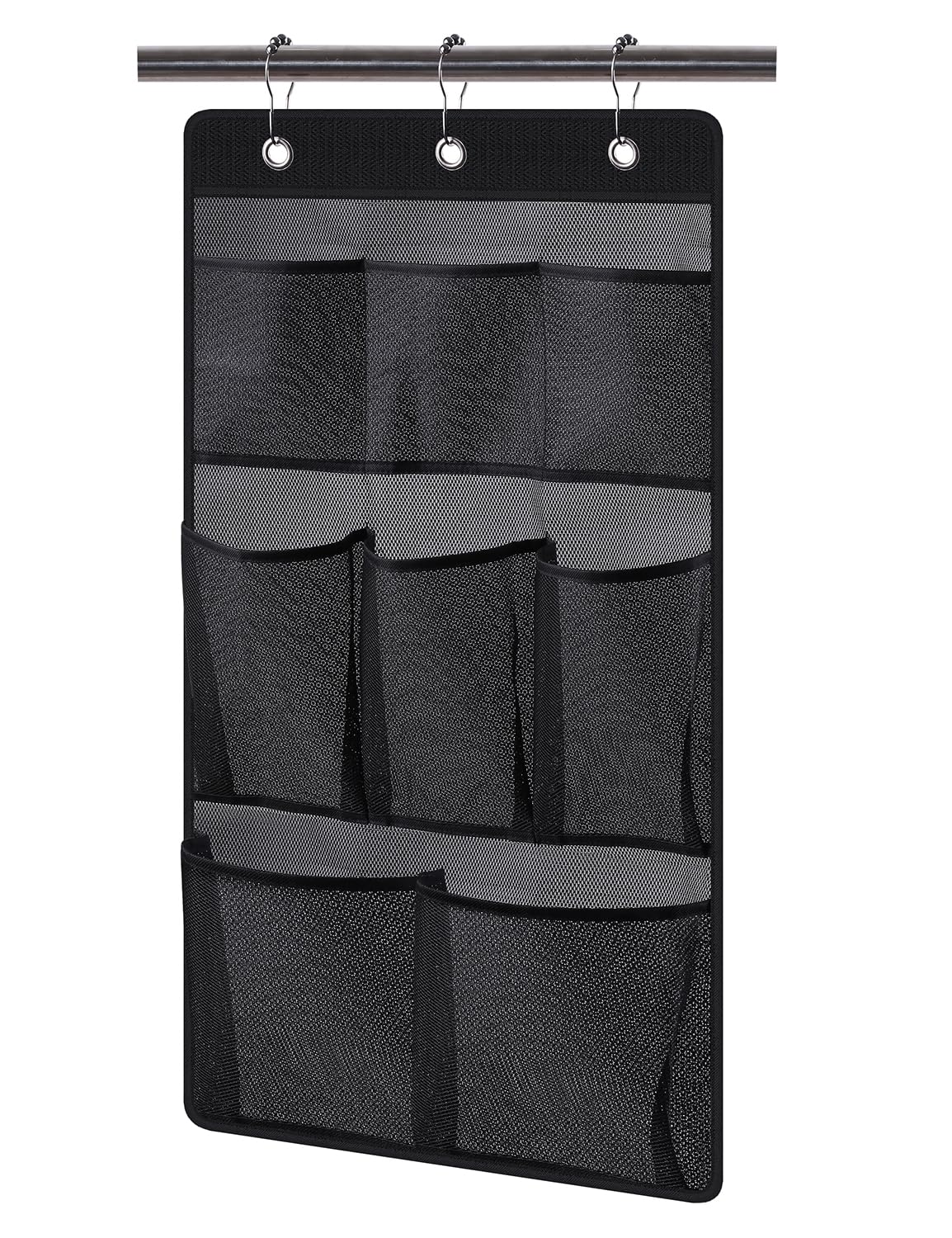 Kimbora Mesh Shower Caddy Hanging Bathroom Organizer Storage With 2 Large Pockets 3 Rings Hang Curtain Rod For Dorm Cruise Rv, B