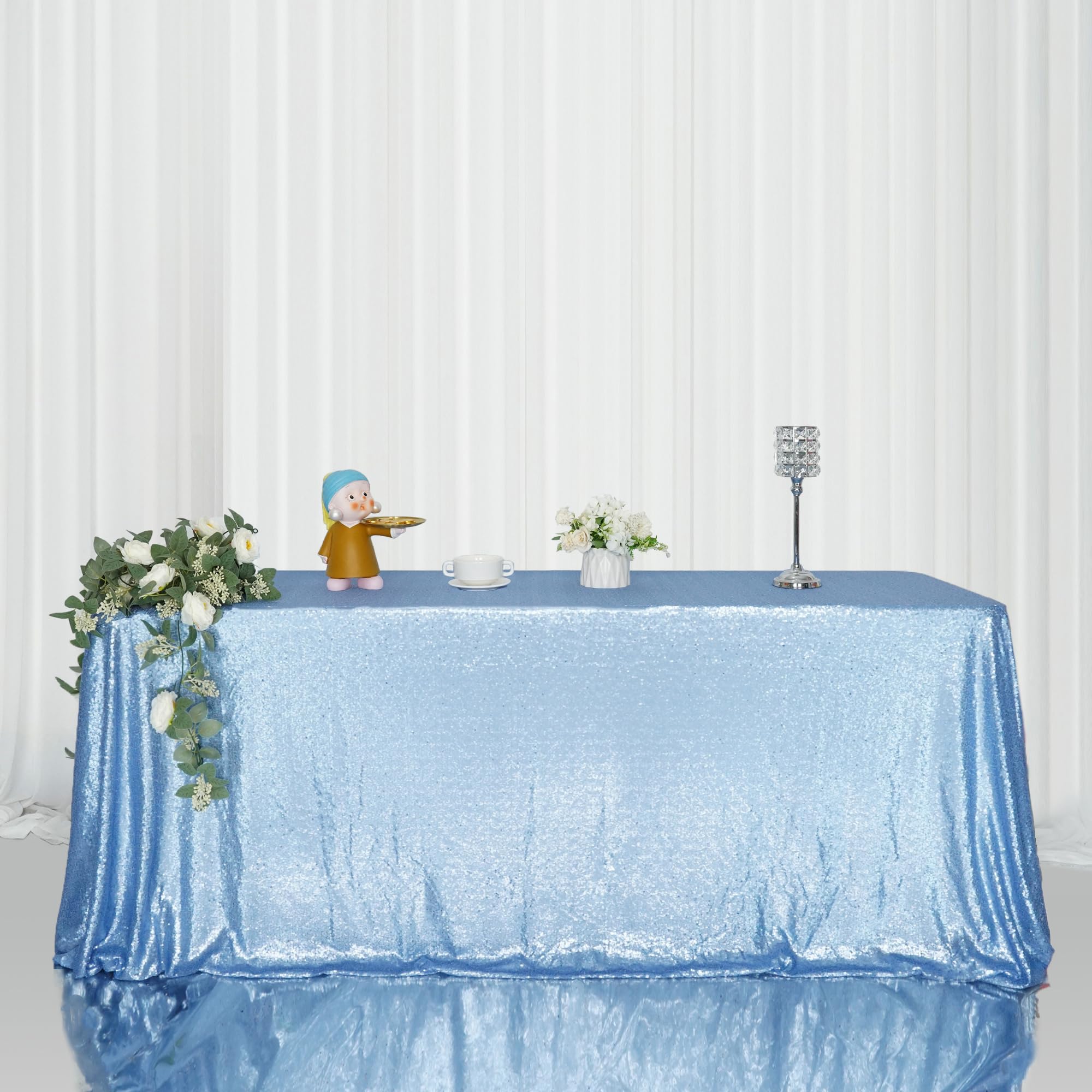 Eternal Beauty Baby Blue Sequin Tablecloth 60 x 102-Inch Sparkly Overlay Rectangle Glitter Table Cover for Wedding Party Birthda