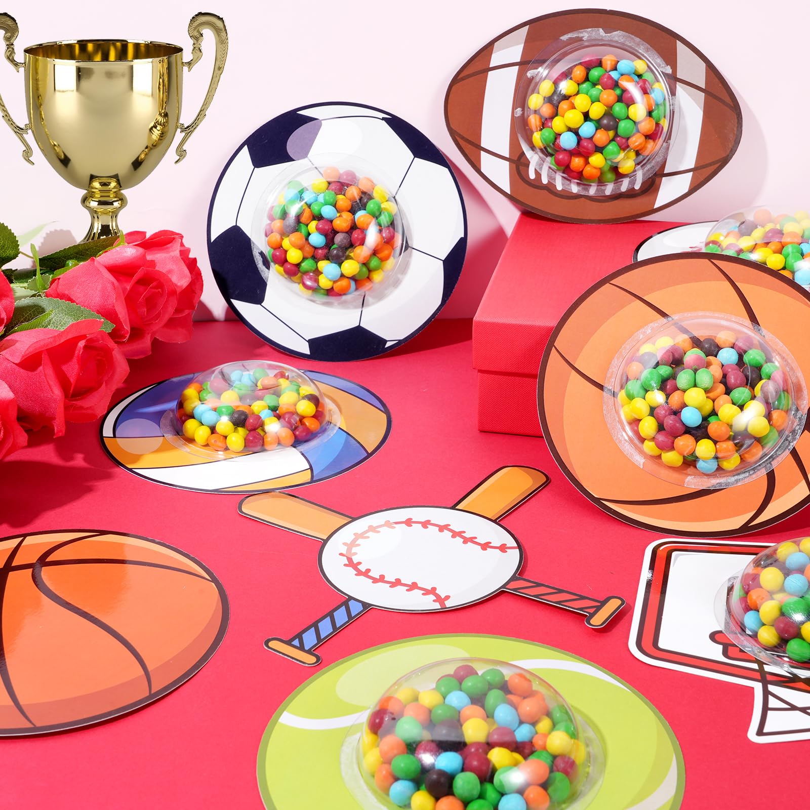 36 Set Valentines Day Cards With Candy Dome Holder, Sports Ball Valentines Candy Holder Cards For Kids, Funny Valentines Exchang