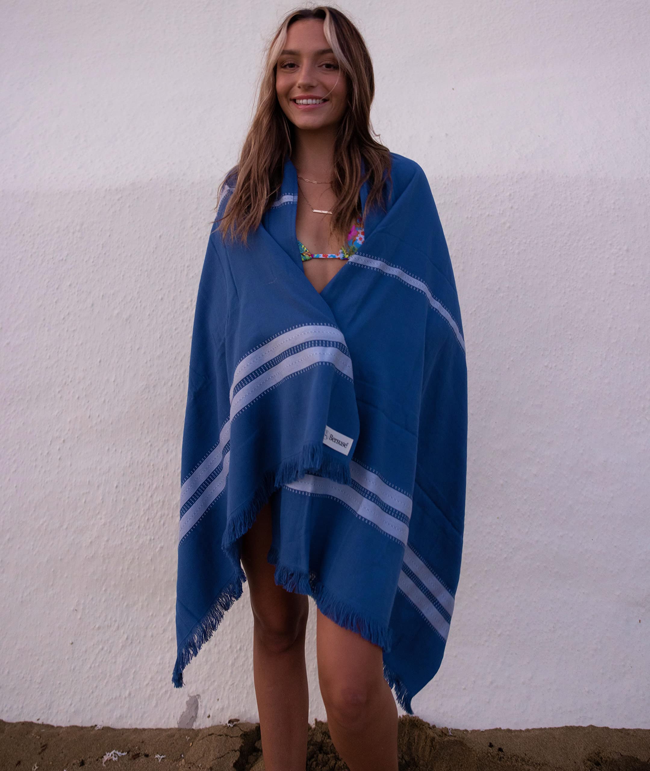 Bersuse 100% Cotton Cascais Terry Peshtemal Turkish Towel Bath Towel Beach Towel Lighweight Quickdry Absorbent - 35X67 Inches, I