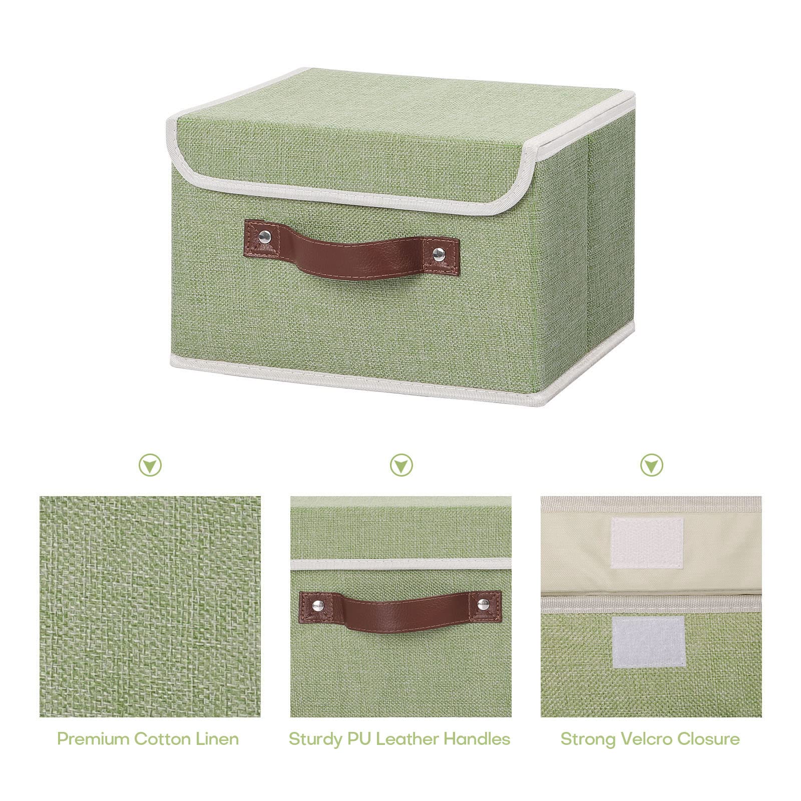Anminy Storage Bin With Lid Storage Boxes With Pu Leather Handles Pp Plastic Board Decorative Foldable Lidded Cotton Linen Fabri
