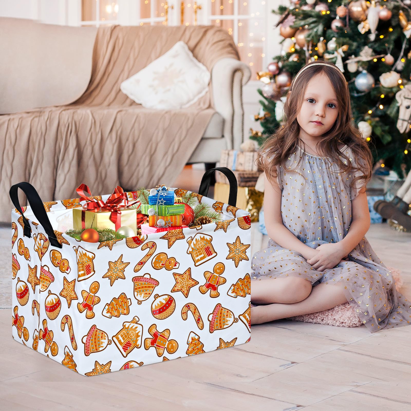 MAIZMZ Christmas Storage Basket,Kids Gifts Empty Baskets Gingerbread Santa Claus Organizer Bins Foldable Nursery Hamper Waterpro