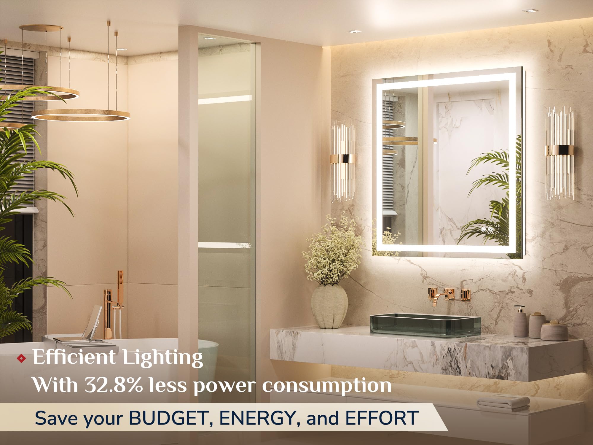 Keonjinn 32     X 36     Lighted Mirror For Bathroom Wall, Led Mirror With Frontlit & Backlit, Bathroom Mirror With Lights, Step