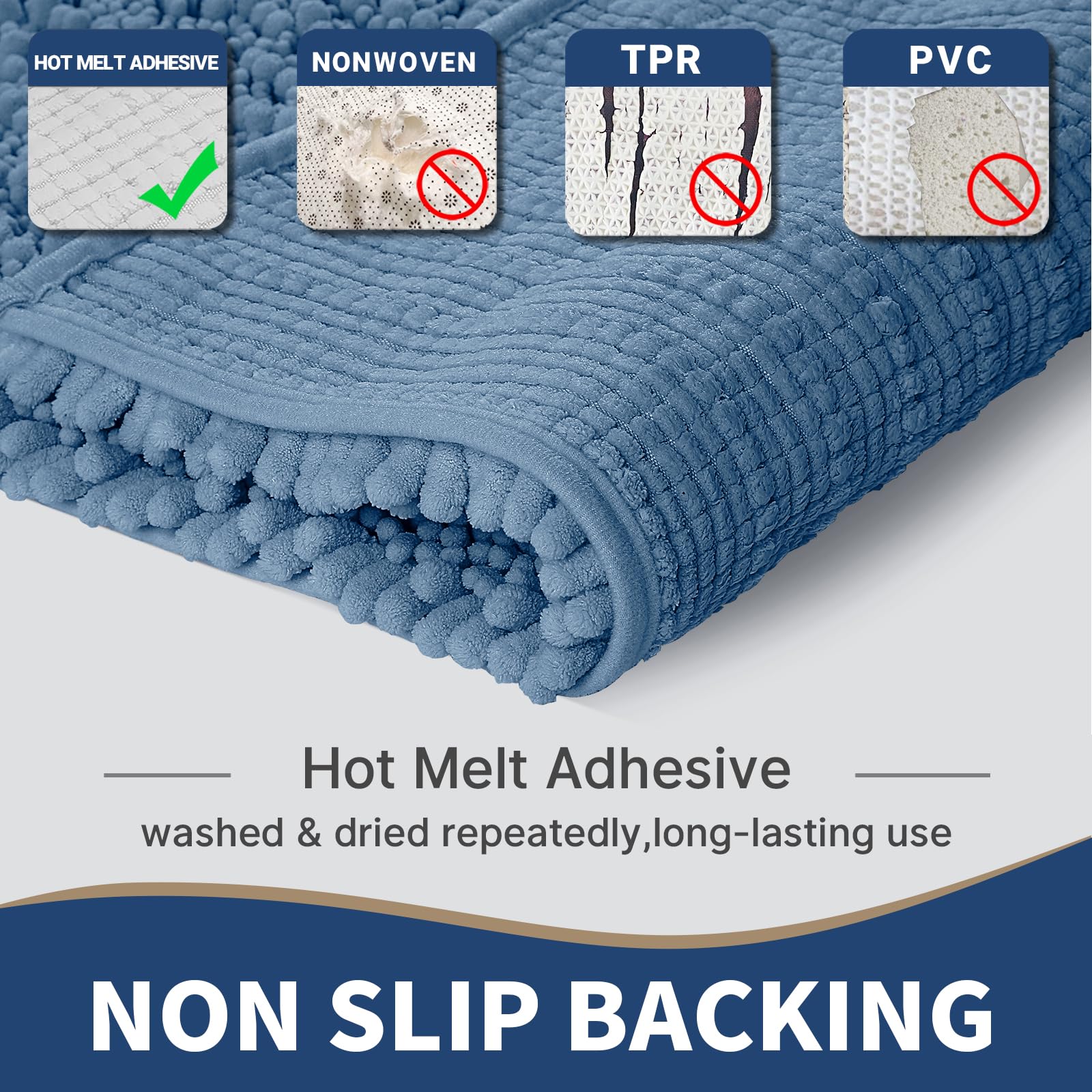 Yimobra Bathroom Rug Sets, Luxury Chenille Shaggy Bath Carpet, Soft Thick, Absorbent Water, Non-Slip, Machine-Washable, Bath Mat