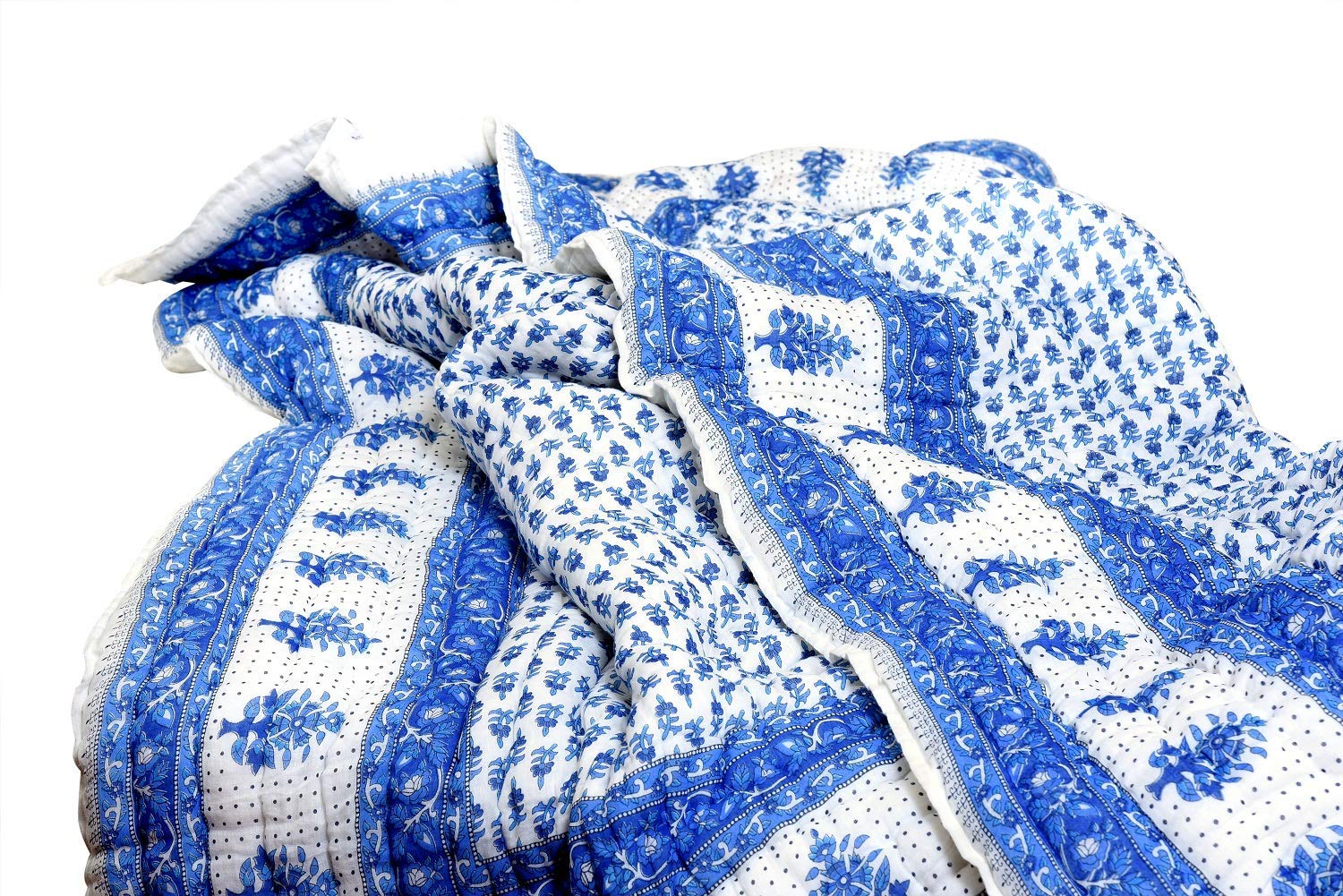 Svt Traditional Famous Jaipuri Beautiful Floral Print In Multi Blue Mughal Print Jaipuri Rajai/Razai/Quilt Single Size/Single Si