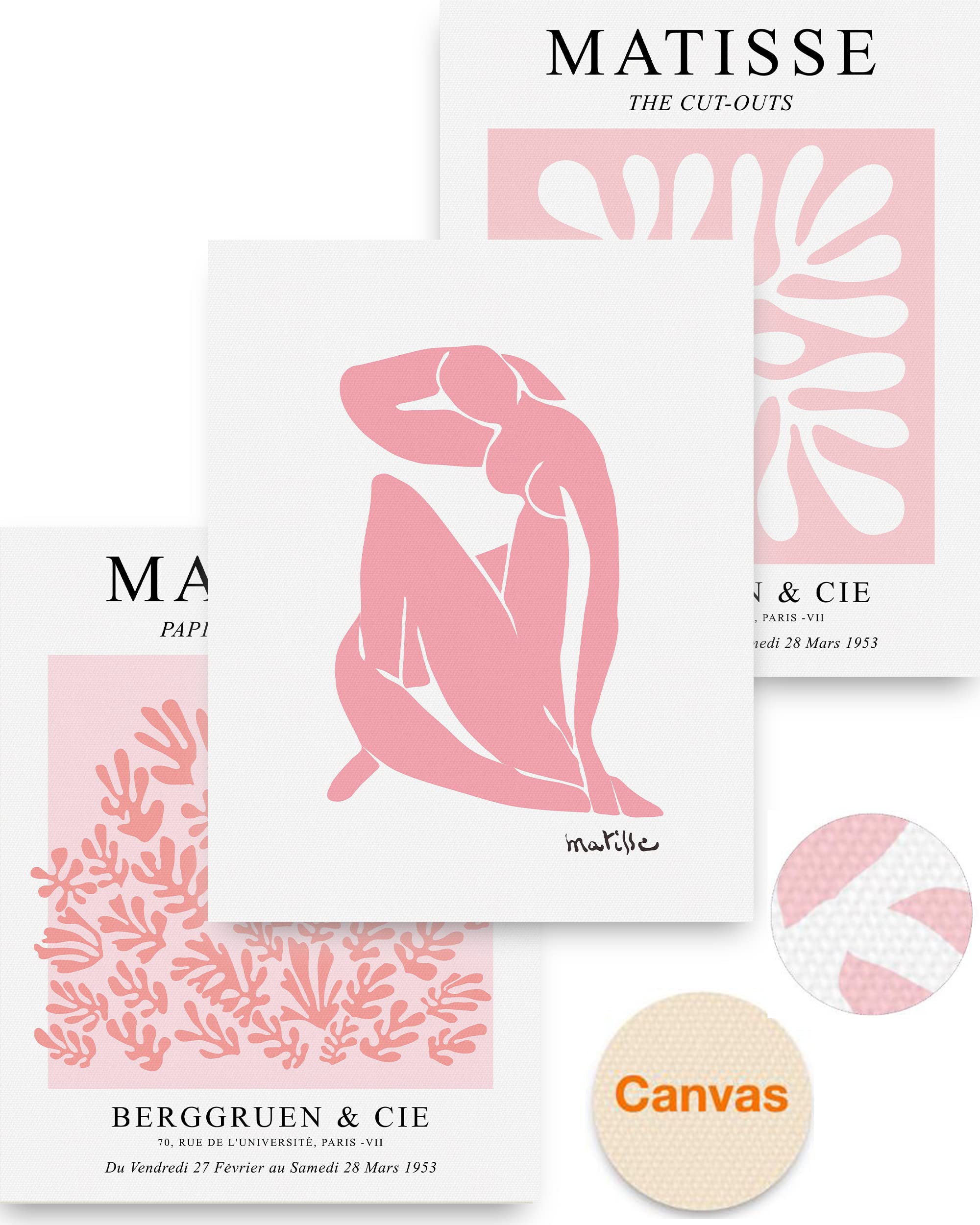 Hesendot Matisse Art Wall D  Cor Set Of 3,Unframed Blush & Salmon Pink Wall Art,Truly Quality Canvas Prints For 12X16In,Art Post