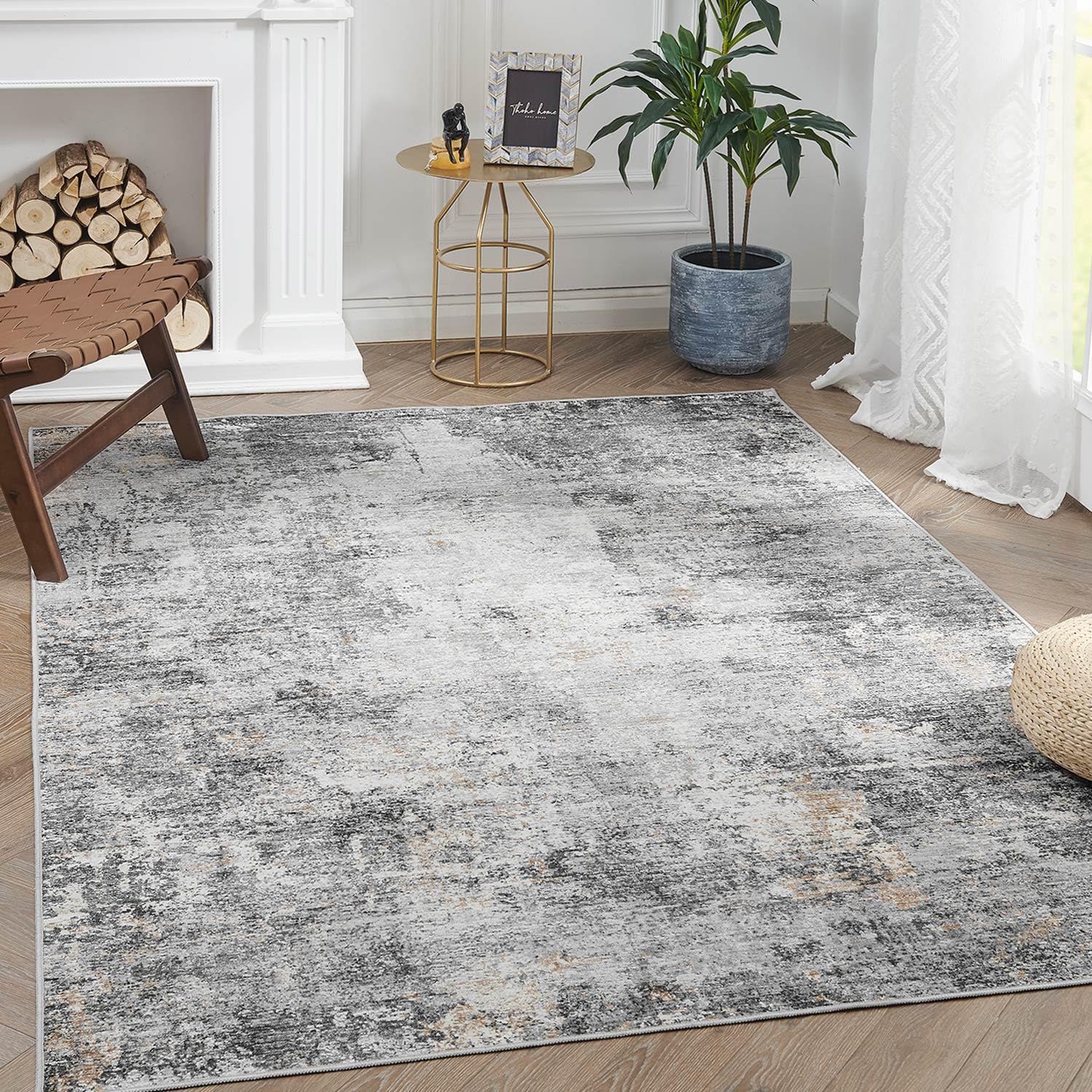 jinchan Area Rug 3x5 Washable Rug Modern Rug Abstract Distressed Floor Mat Grey Multi Print Rug Colorful Overdyed Mat Kitchen Ru