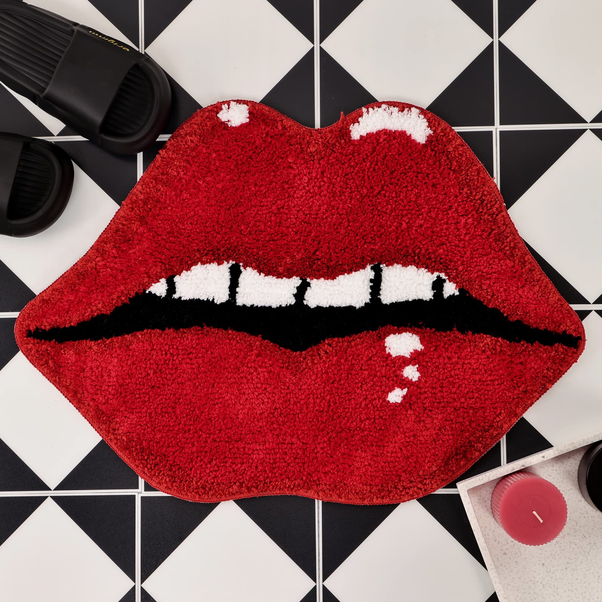 Panstar Lips Shaped Bathroom Rug, Cute Red Bath Mat Non Slip, Absorbent, Plush Shower Rugs For Bathtub