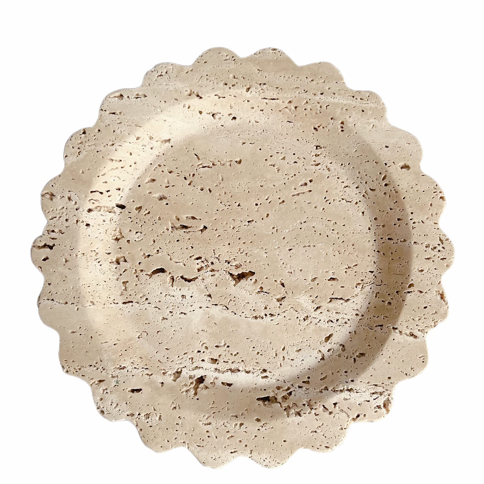 Saidkocc Travertine Marble Tray Round Wave Tray Small Serving Platter For Counter, Bathroom, Kitchen, Nightstand, Jewelry Ring D