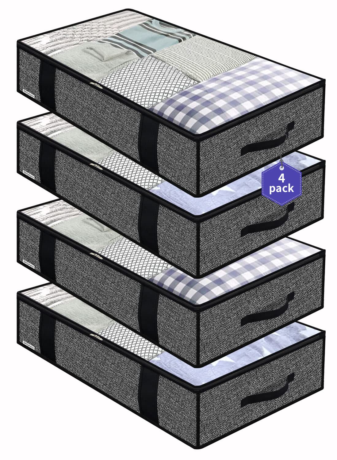 Onlyeasy 4 Pack Under Bed Clothes Storage Bags Organizer with Reinforced Handles and Zippers, Foldable Underbed Storage Containe