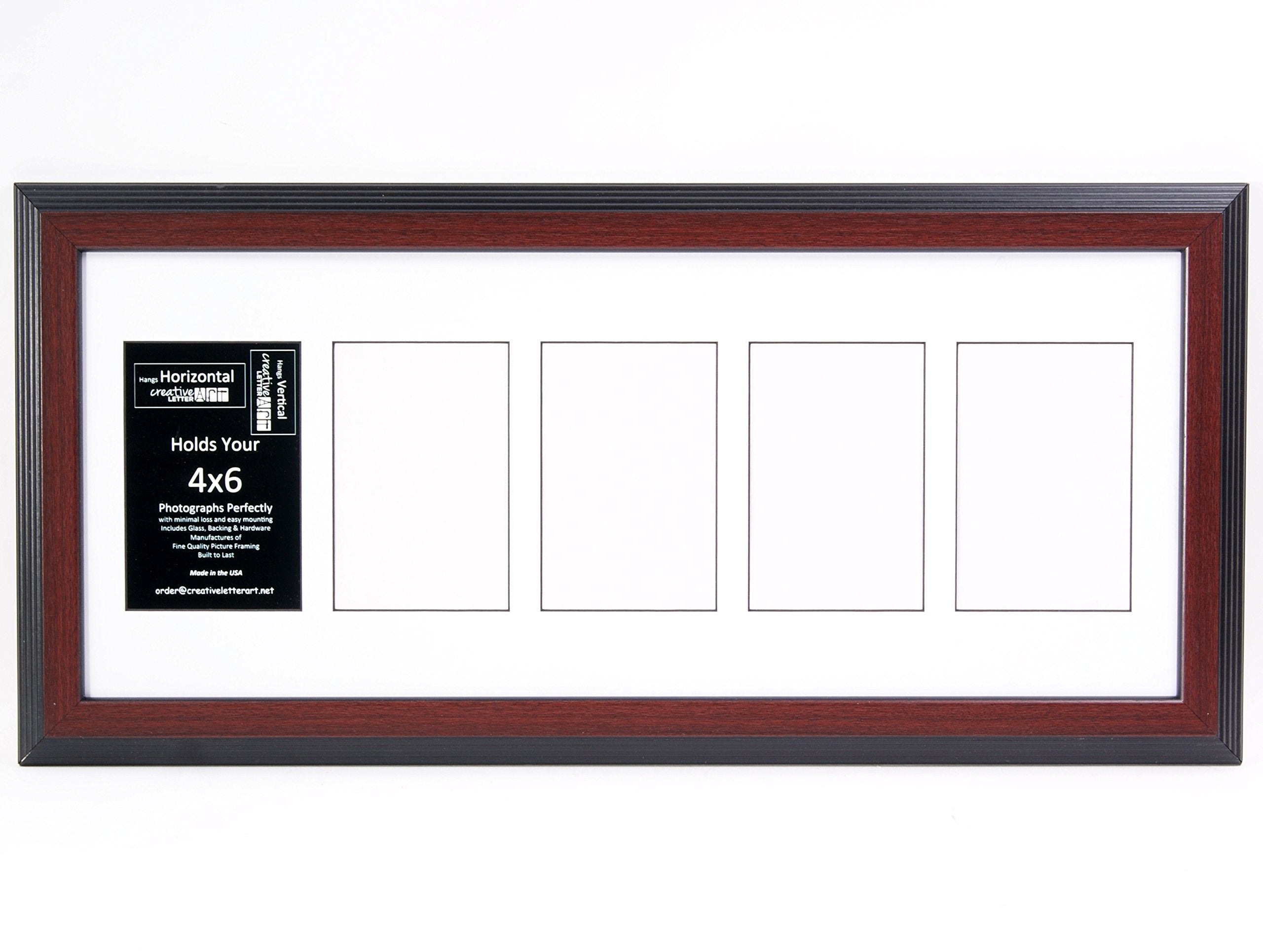 Creative Letter Art 4    x 6    Multiple Opening Picture Frame Collage with 5 holes, Congress Mahogany Frame with 10 x 24-inch W