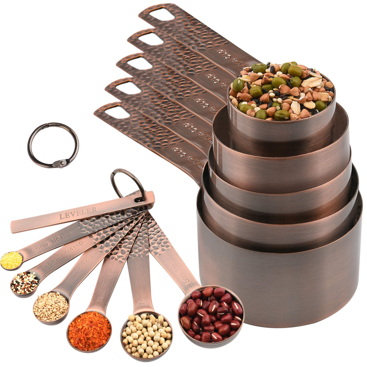 Smithcraft Copper Measuring Cups And Spoons Set For Baking & Kitchen, Stainless Steel Measuring Cups & Spoons Set, 5 Dry Measuri
