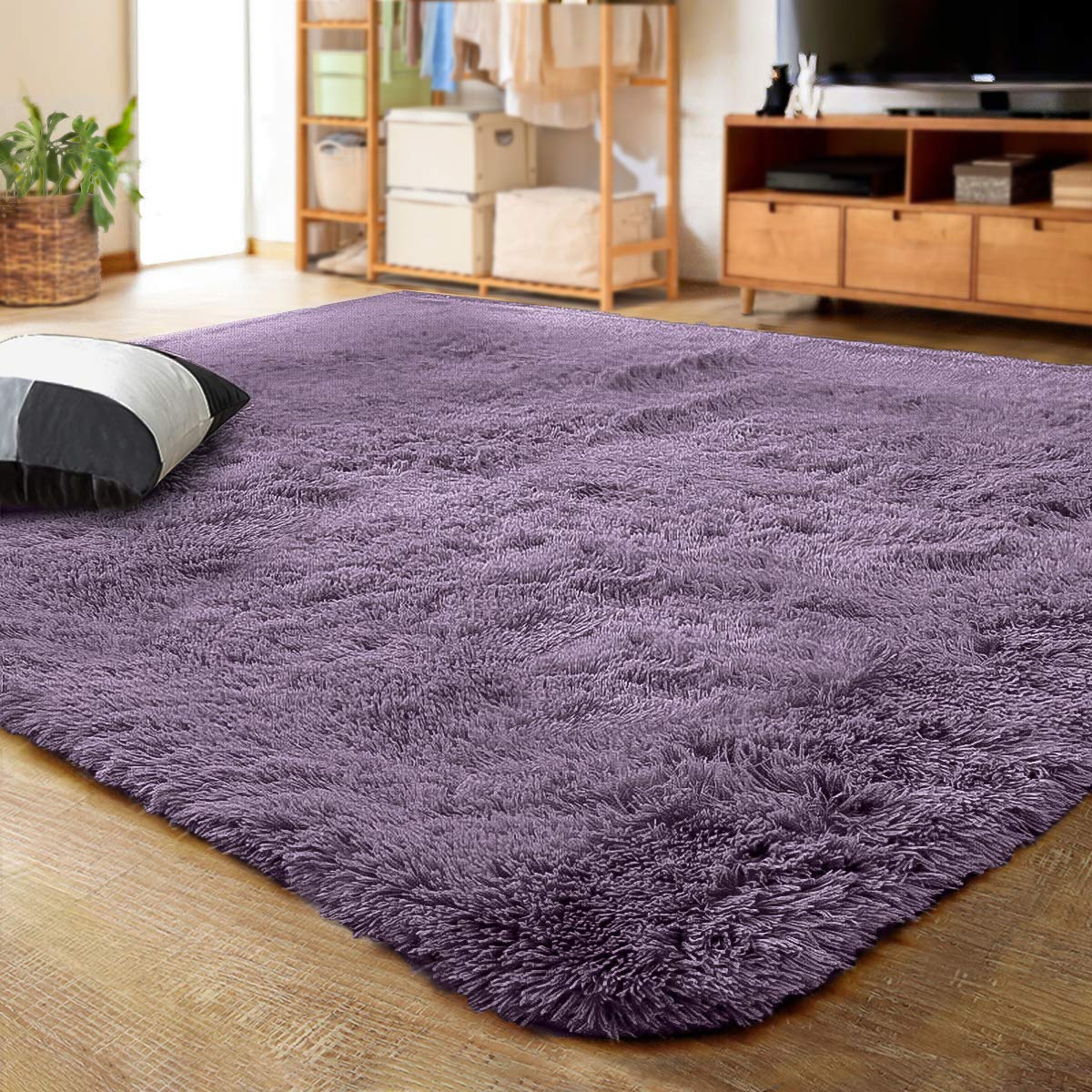 LOCHAS Ultra Soft Indoor Modern Area Rugs Fluffy Living Room Carpets for Children Bedroom Home Decor Nursery Rug 4x5.3 Feet, Gre
