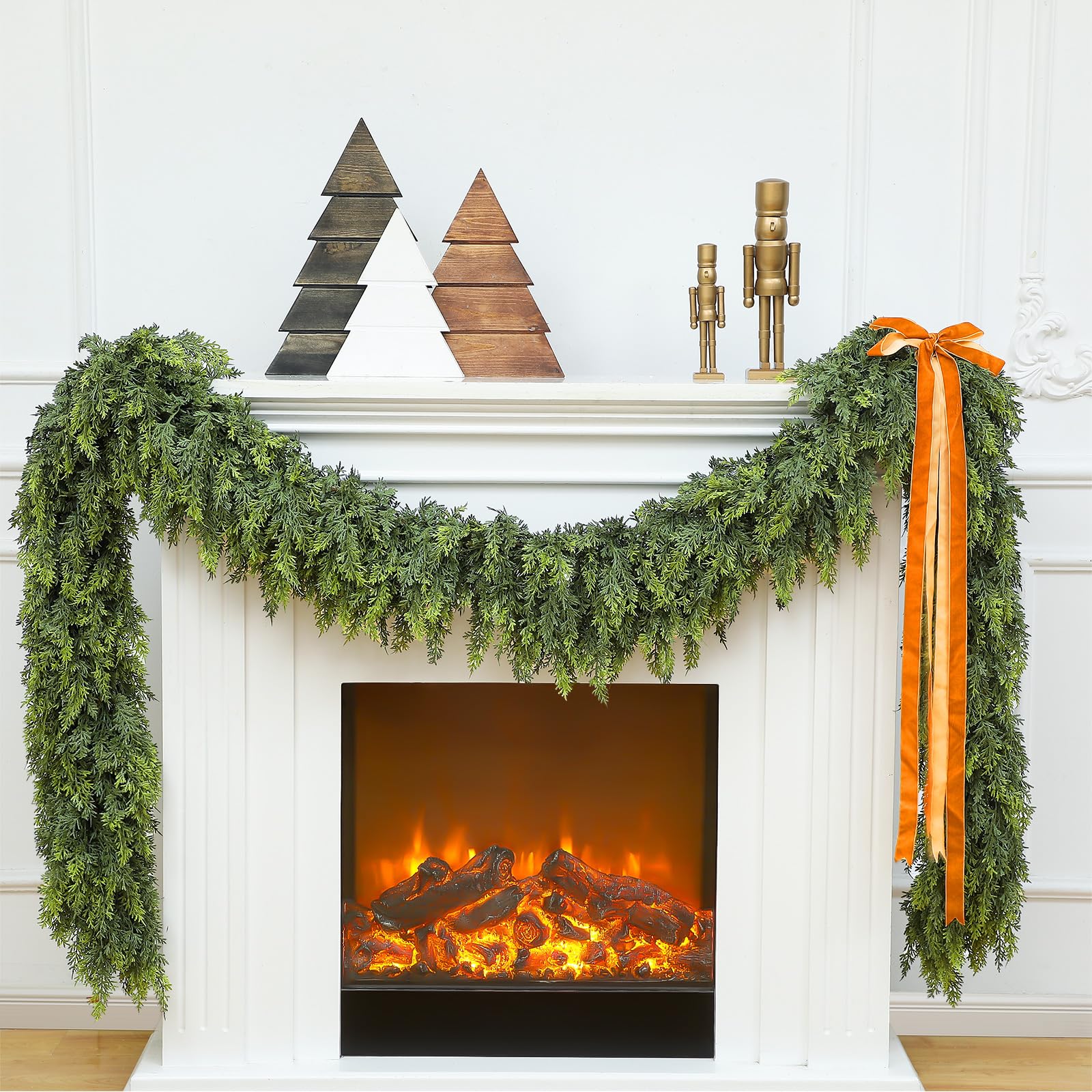 Waydress 1 Pcs 9ft Christmas Cedar Garland Artificial Realistic Soft and Thickness Green Faux Cedar Pine Garland for Home Firepl