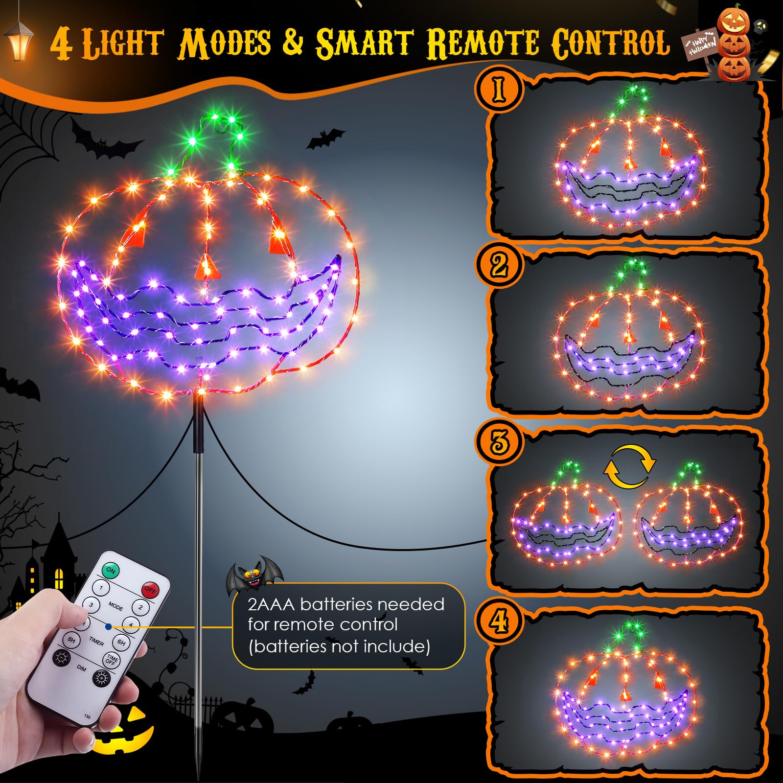 Enhon Halloween Lights Outdoor Decoration, 4 Pack Halloween Walkway Lights, 4 Light Modes Remote Control Timing Function Lighted