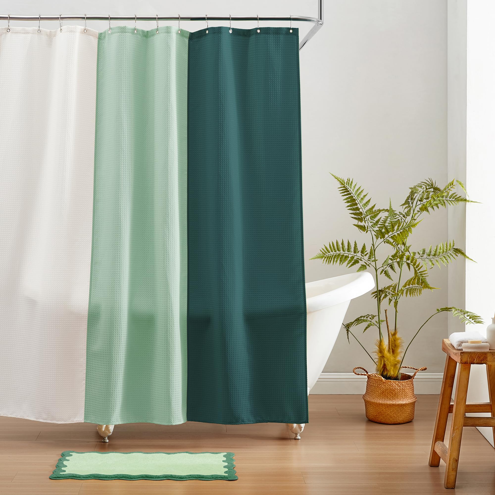 Monday Moose Colorful Waffle Weave Shower Curtain With Rustproof Metal Grommet Holes For Bathroom, Machine Washable, Hooks Inclu