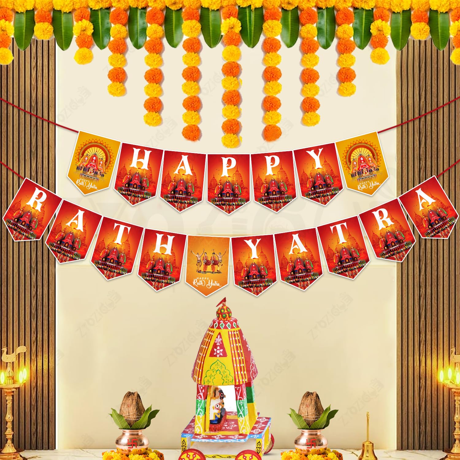 Zyozique Happy Rath Yatra Paper Banner, Backdrop Decorations Item For Rath  Rath Theme Decorations Paper Banner
