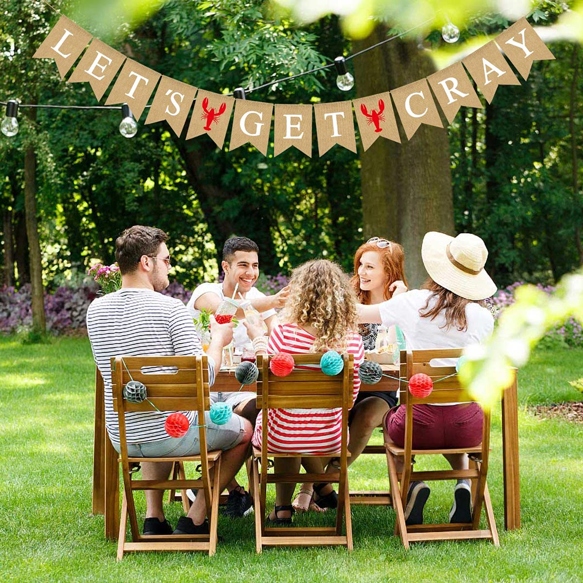 Pudodo Jute Burlap Crawfish Let'S Get Cray Banner Rustic Summer Lobster Party Decoration