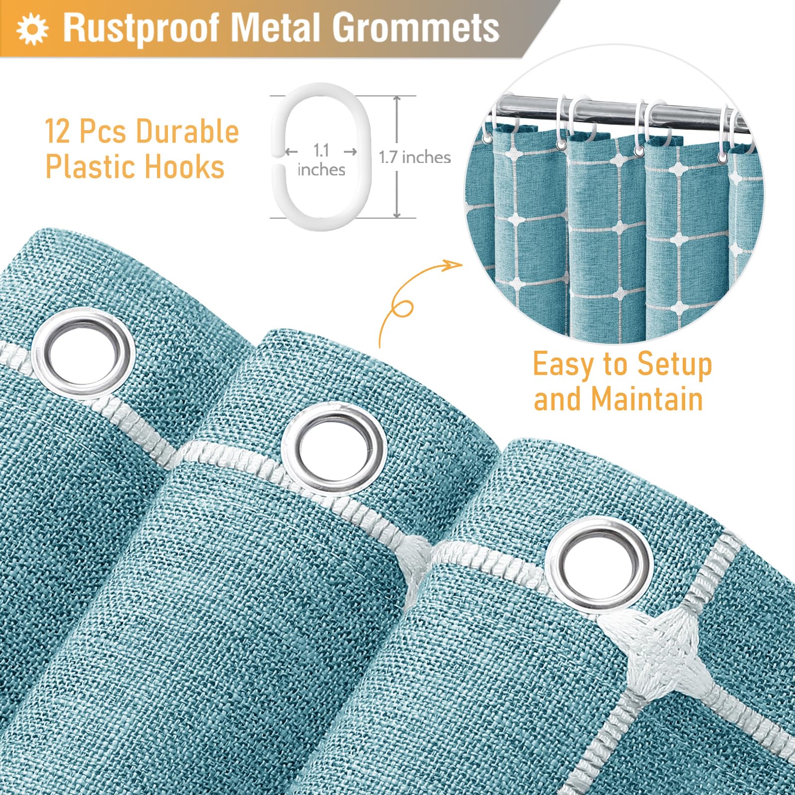 Bttn Boho Farmhouse Shower Curtain - Linen Rustic Heavy Duty Fabric Shower Curtain Set With Tassel, Water Repellent, Bohemian Vi