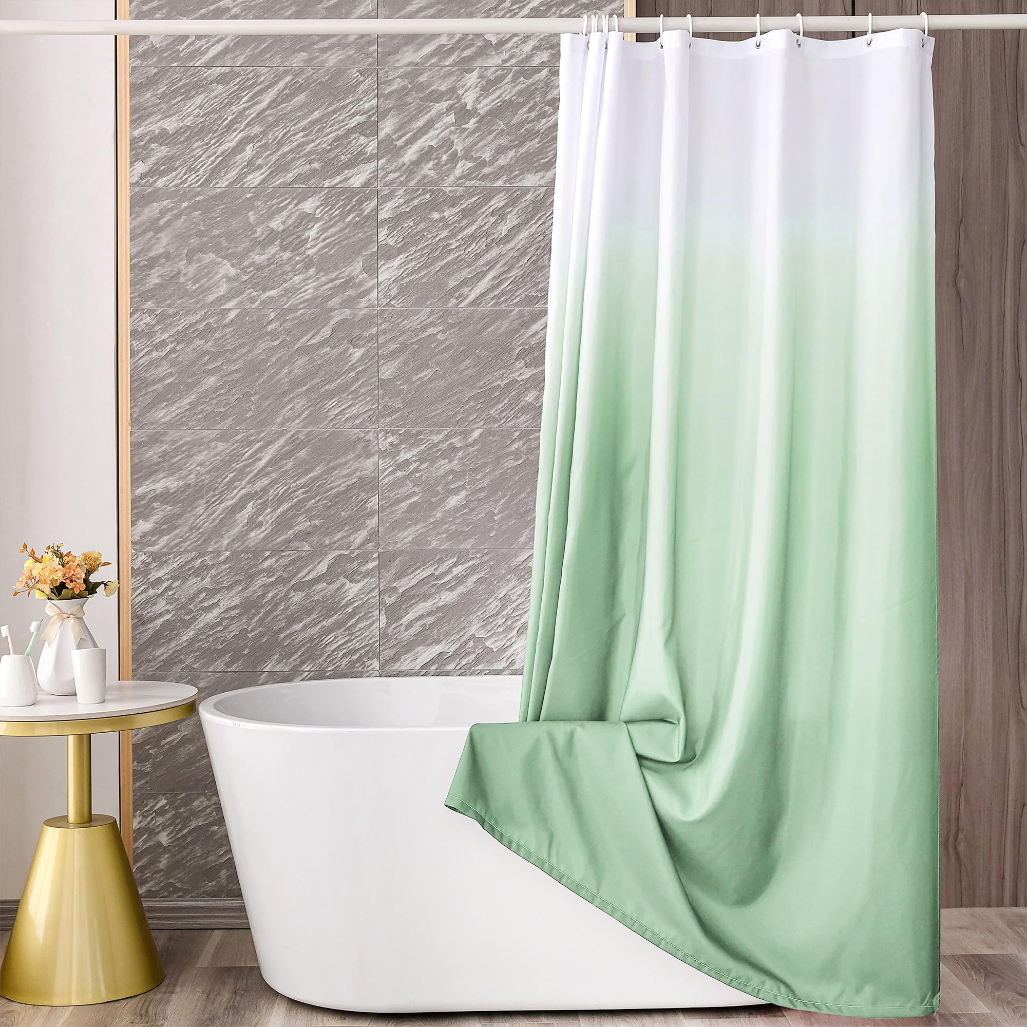 Yi & Ze Green Ombre Shower Curtain Sets For Bathroom Accessories Fabric Polyester Waterproof Modern Shower Curtain Liner With 12