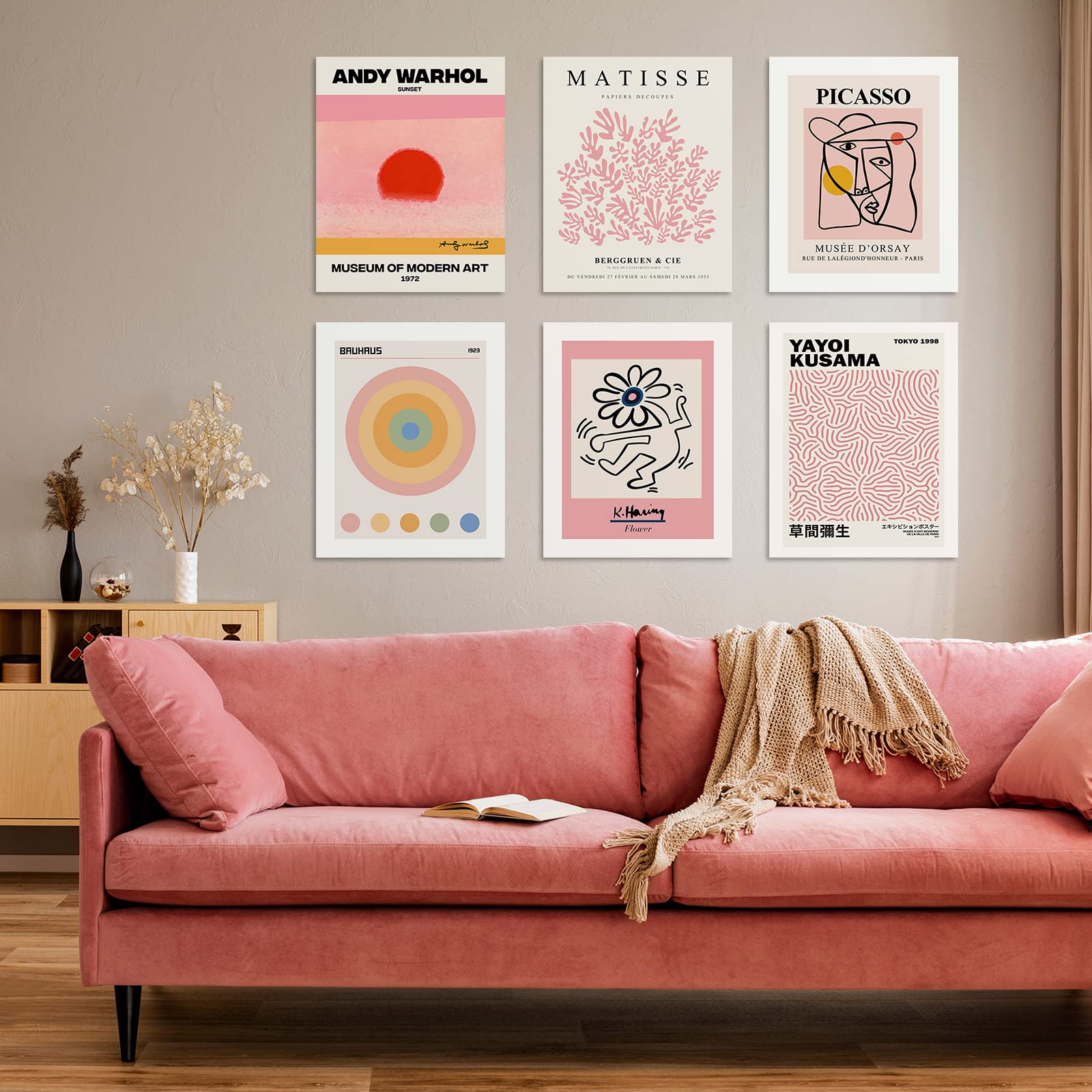 Habseligkeit Pink Room Decor Aesthetic, Retro Cute Wall Art Prints, Abstract Posters For Aesthetic Unframed, 8X10In, Set Of 6
