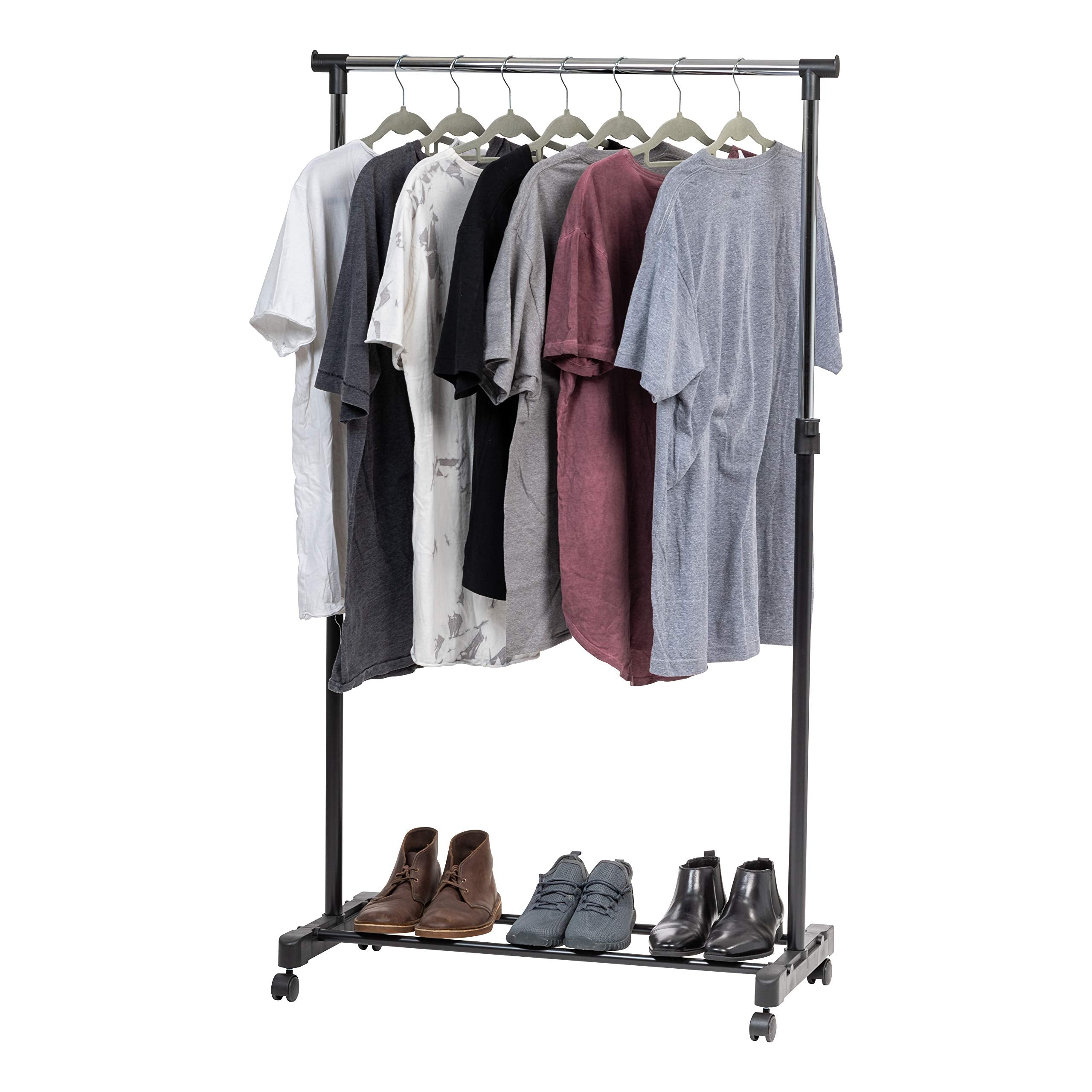 Iris Usa Clothes Rack, Portable Single-Rod Height Adjustable With Lockable Wheels, Rolling Garment Rack, Single Rod Wardrobe Rac
