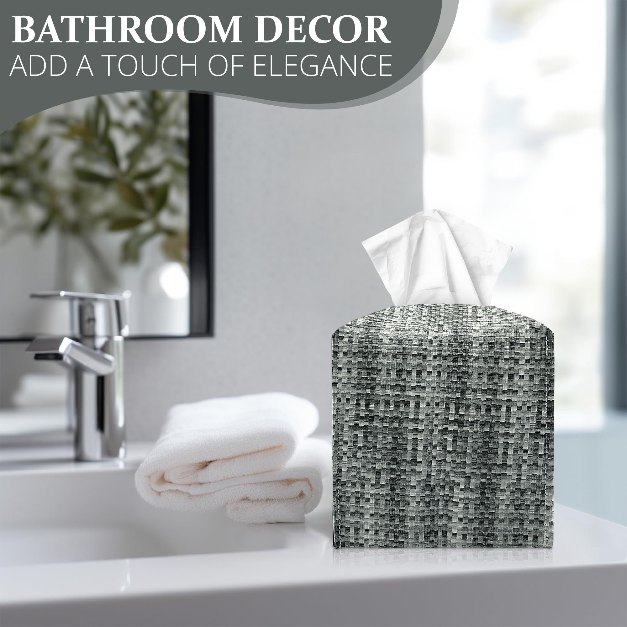 Tissue Box Cover, Pu Leather Tissue Box Holder With Bottom Belt, Modern Square Tissue Box Covers With Wide Opening (Black Gray,