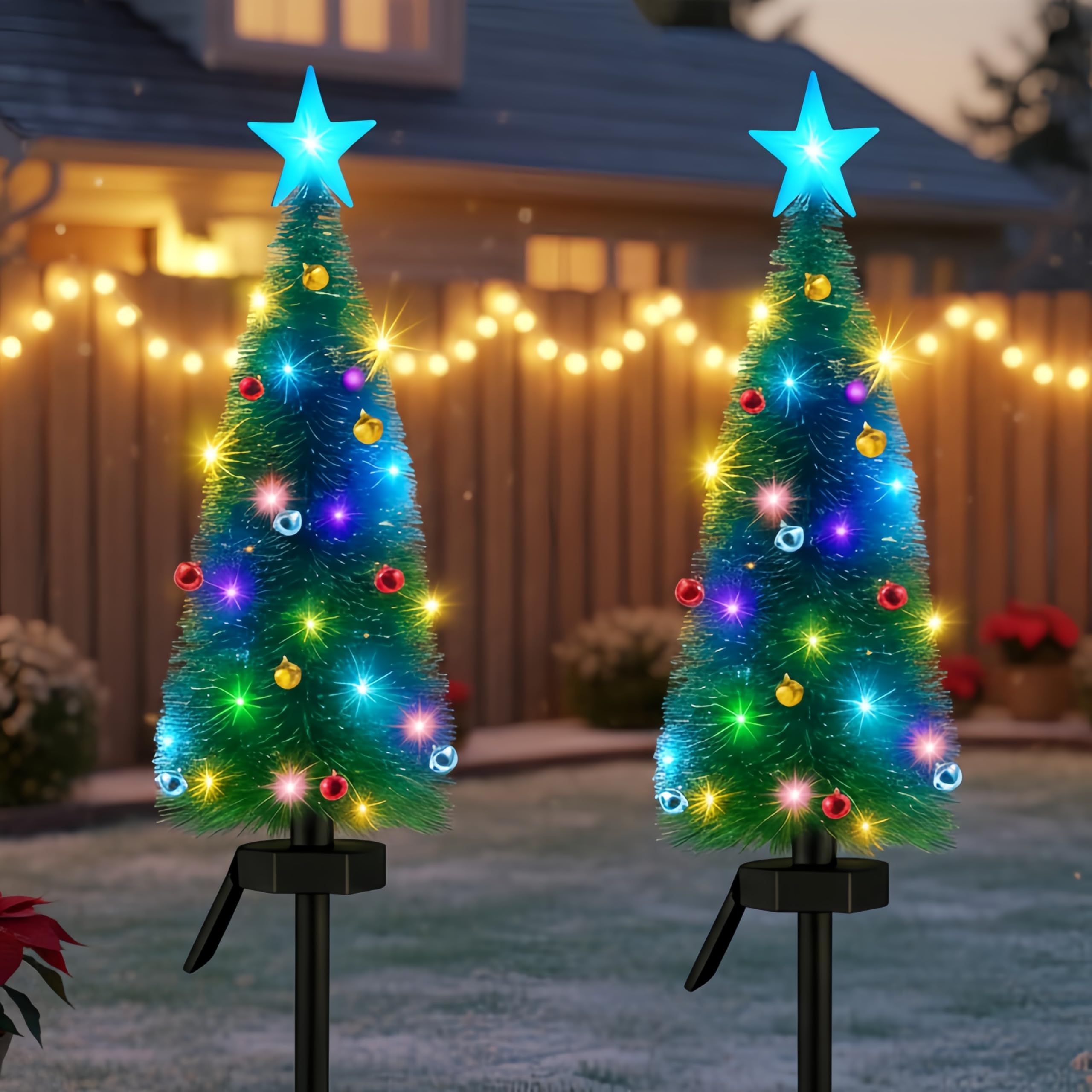 Solar Christmas Tree Outdoor Christmas Decorations, Solar Xmas Tree Lights with 24 Mini Bells & 1 DIY Big Bell,Waterproof Solar 