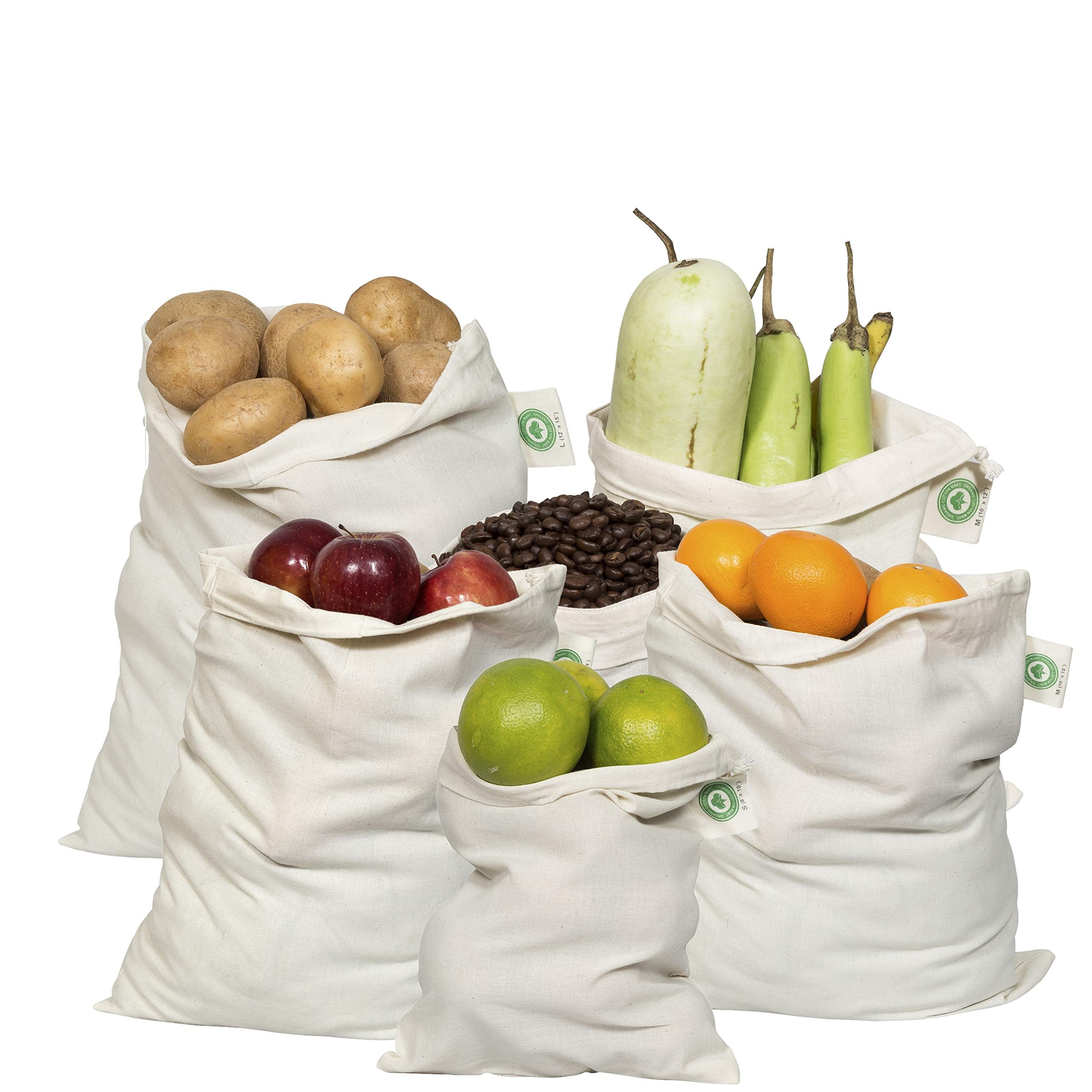 Reusable Produce Bags Cotton Washable - Organic Cotton Vegetable Bags - Cloth Bag with Drawstring - Muslin Fabric Produce Bags -