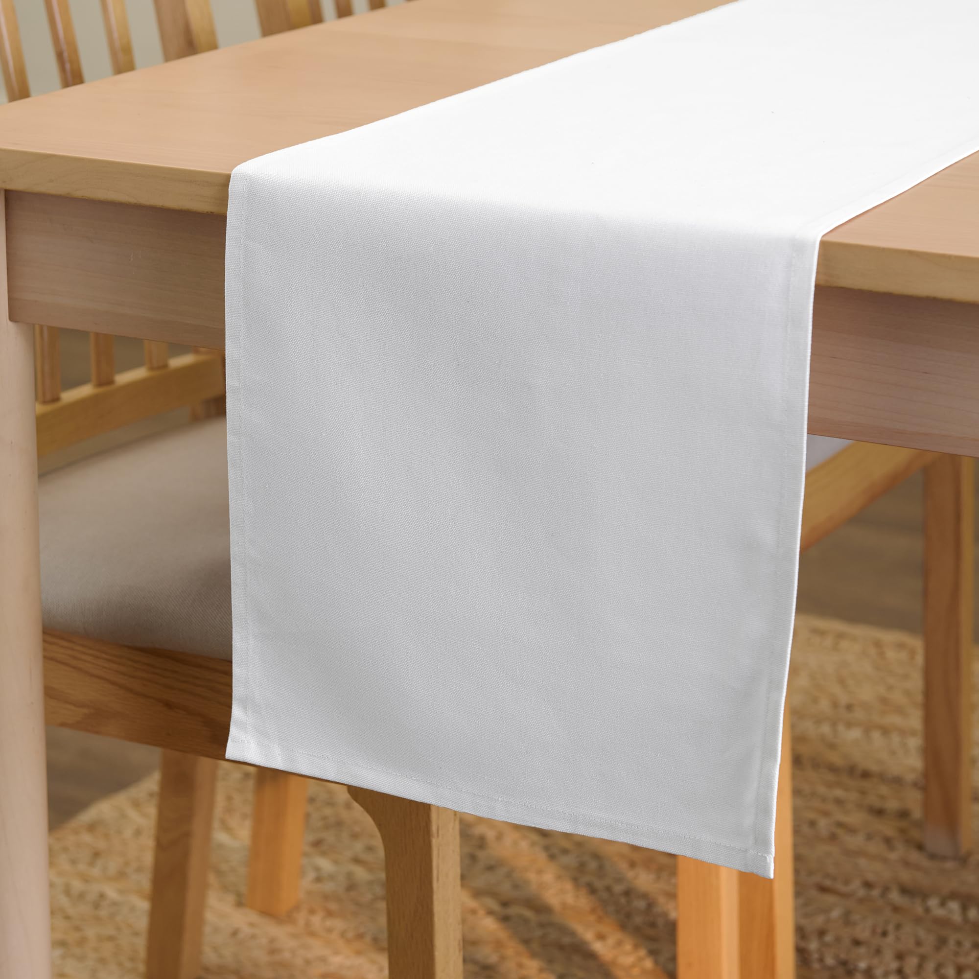 Encasa XO Table Runner 13 x59  Long | Cotton Canvas Fabric | White Solid Color | Machine Washable & Durable