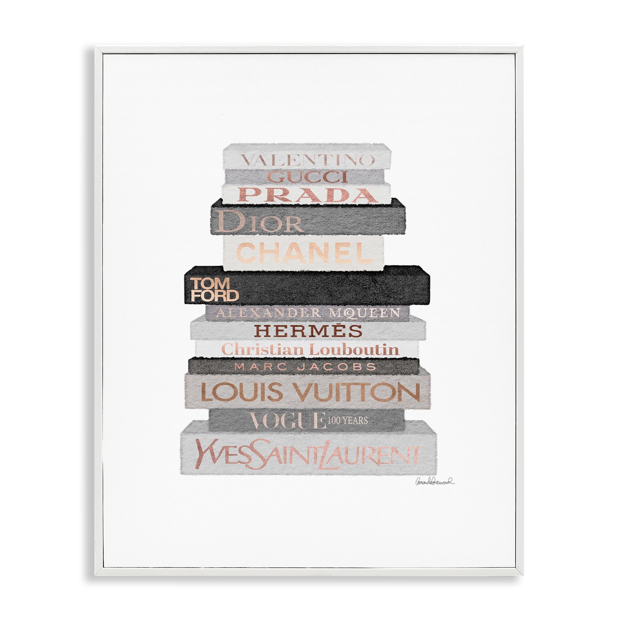 Stupell Industries Grey & Peach Bookstack, Framed Giclee Art, White, 24 x 30 Inches, Easy to Hang and Sturdy, Made in USA, by 