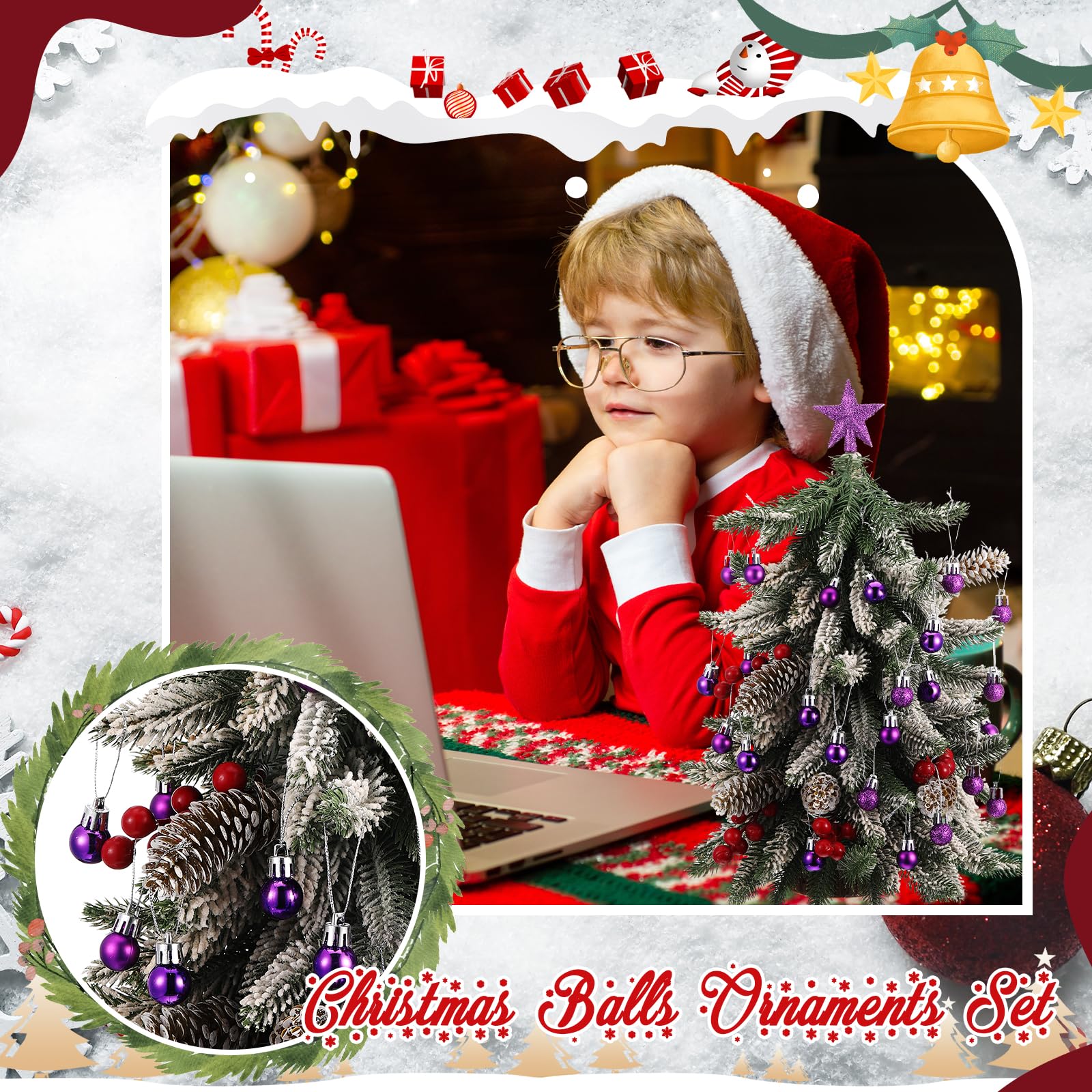 RoundFunny 25 Pcs Mini Christmas Balls Ornaments Set 0.79 Inch Christmas Day Ball Topper Star Tree Hanging Ornaments for Party D